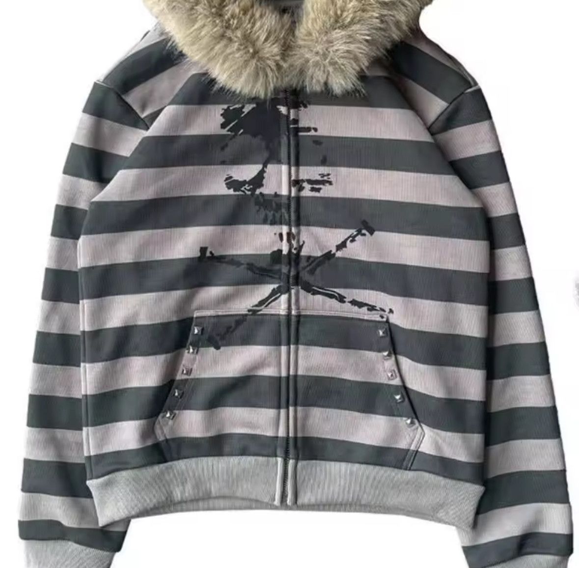 Other High Street Retro Punk Fur Striped Gray Hoodie Size US M / EU 48-50 / 2 - 2 Thumbnail