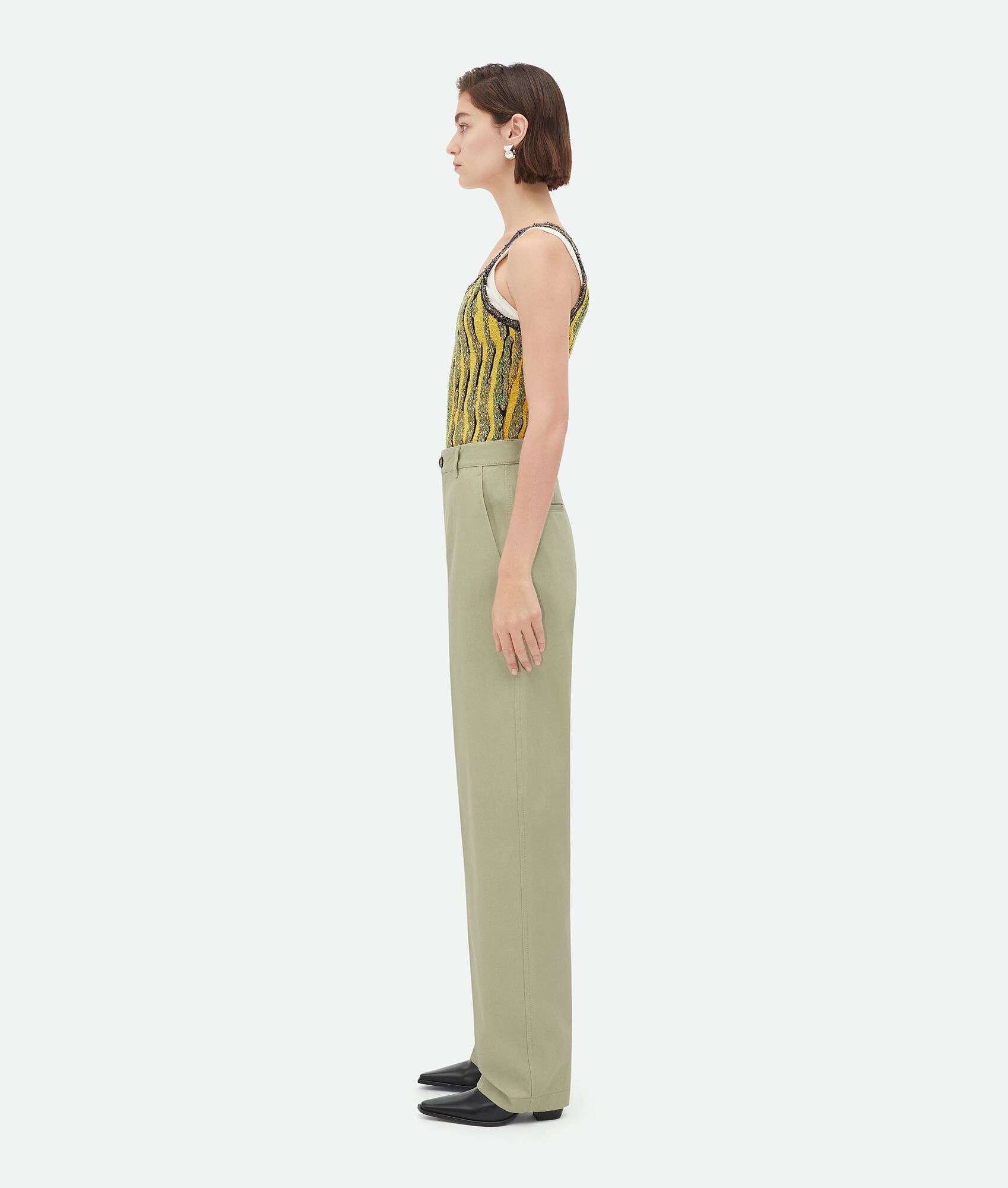 Bottega Veneta o1n1vont1224 Straight Leg Cotton Twill Trouser Pant Green Size 26" / US 2 / IT 38 - 2 Thumbnail