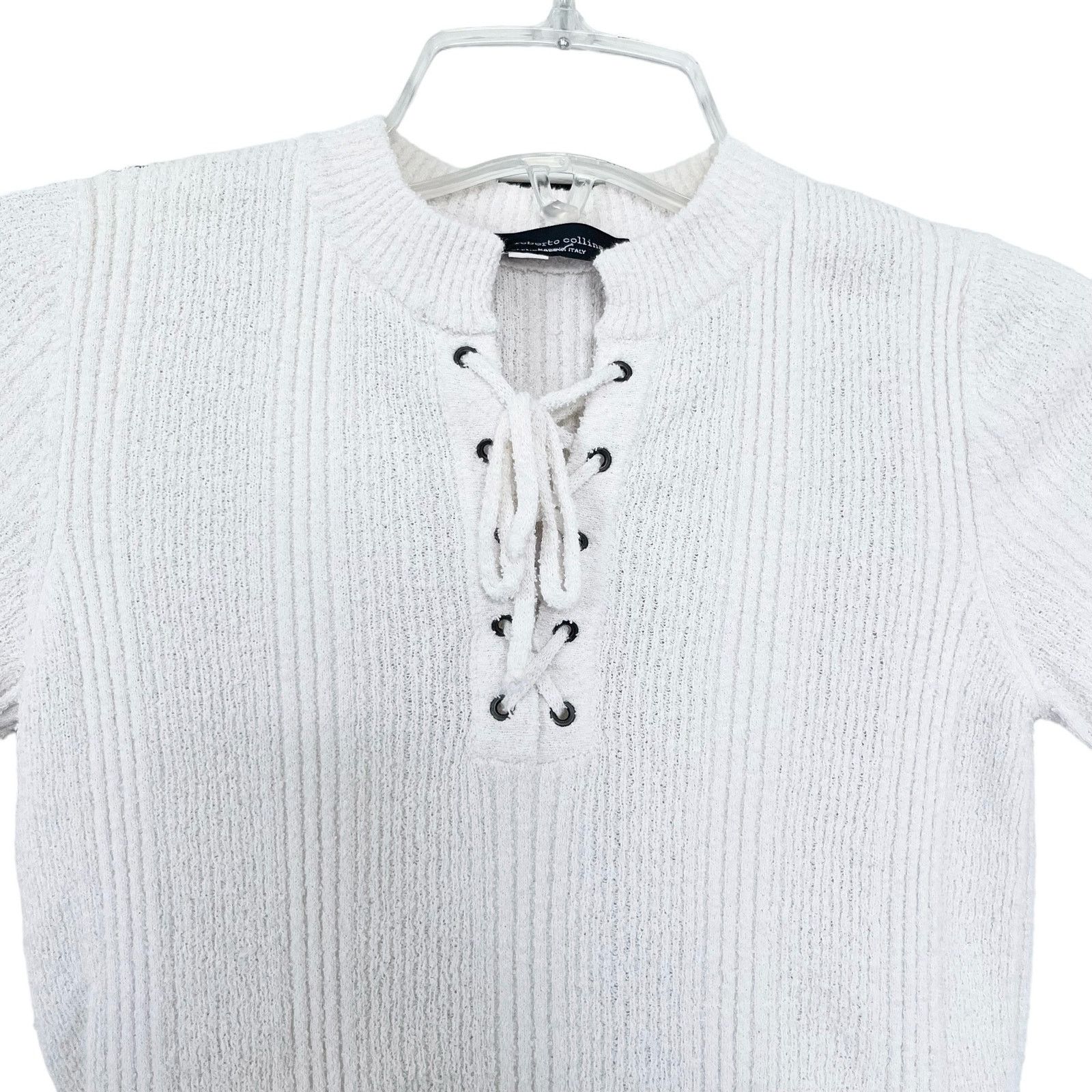 Roberto Collina Roberto Collina ecru ribbed lace up short sleeve sweater Size S / US 4 / IT 40 - 2 Thumbnail