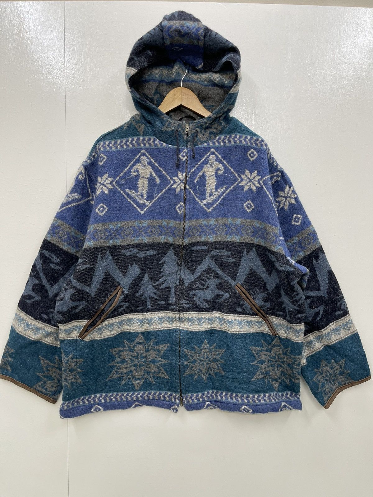 image of L L Bean x Navajo Vintage L.l. Bean Wool Jacket Winter Navajo Patter in Blue, Men's (Size 2XL)