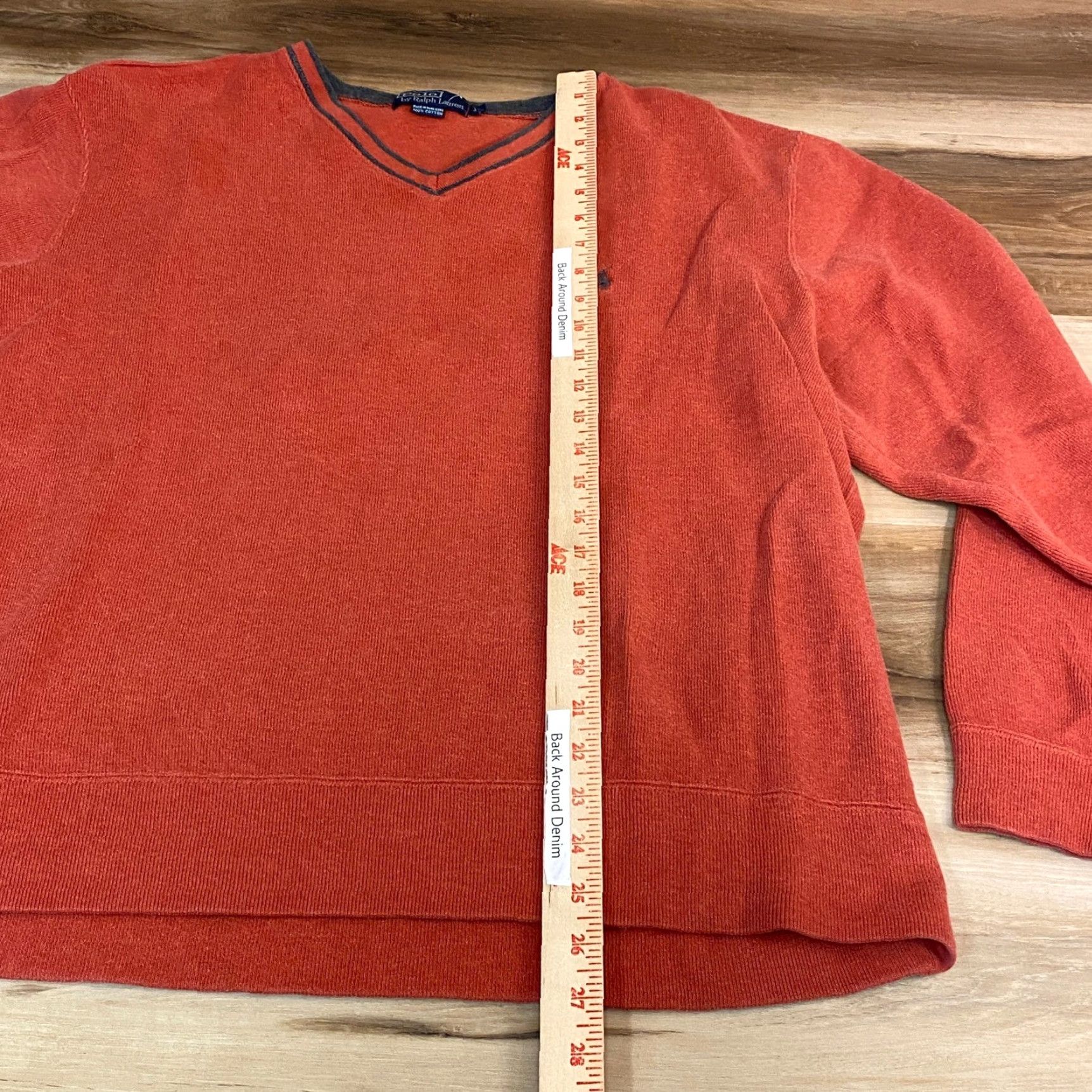Polo Ralph Lauren VINTAGE Polo Ralph Lauren Sweater Mens XL V-Neck Pullover Orange Cotton Knit, Red? Size US XL / EU 56 / 4 - 4 Thumbnail