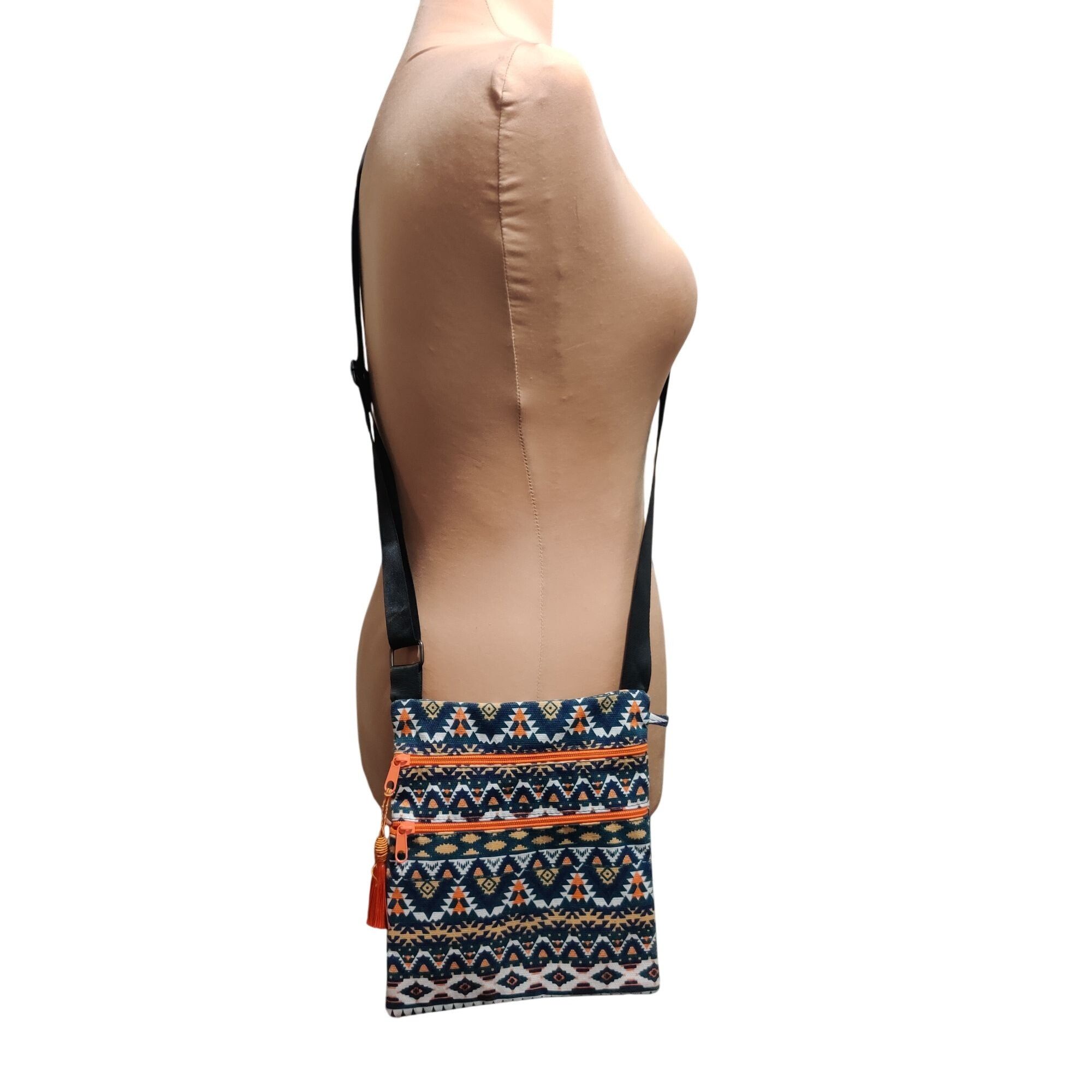 Other Tribal Pattern Crossbody Sling Bag Orange Zipper Tassel Canv Size ONE SIZE - 2 Thumbnail