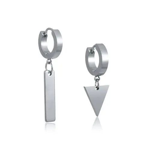 Designer × Sterling Silver × Vintage Men’s Titanium Steel Geometric Triangle Square Drop Earrings Size ONE SIZE - 3 Thumbnail