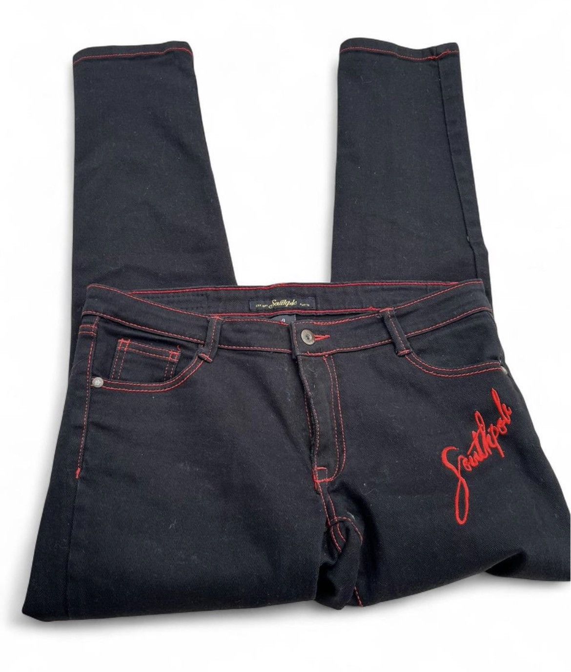 Southpole Y2K Southpole Black Jeans Red Contrast Stitch Embroidered Size 30" / US 8 / IT 44 - 3 Thumbnail