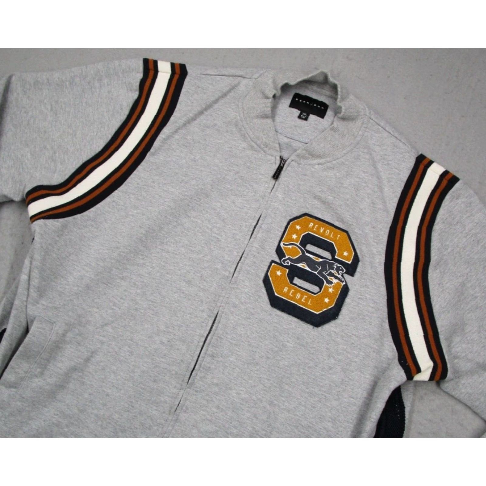 Sean John SEAN JOHN Mens Jacket 2XL Gray Full Zip Varsity Bomber Streetwear Knit Embroidered Pockets All Seasons Size US XXL / EU 58 / 5 - 2 Thumbnail