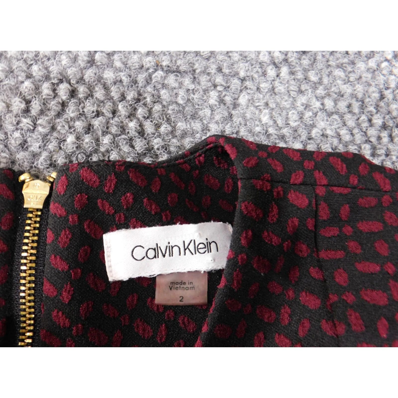 Calvin Klein Calvin Klein Dress Womens A-Line Knee Length Red Solid Zip Short Sleeve Round Neck Knit Polyester Stretch Classic Office Casual 2 Regular Summer Women Size XS / US 0-2 / IT 36-38 - 3 Thumbnail