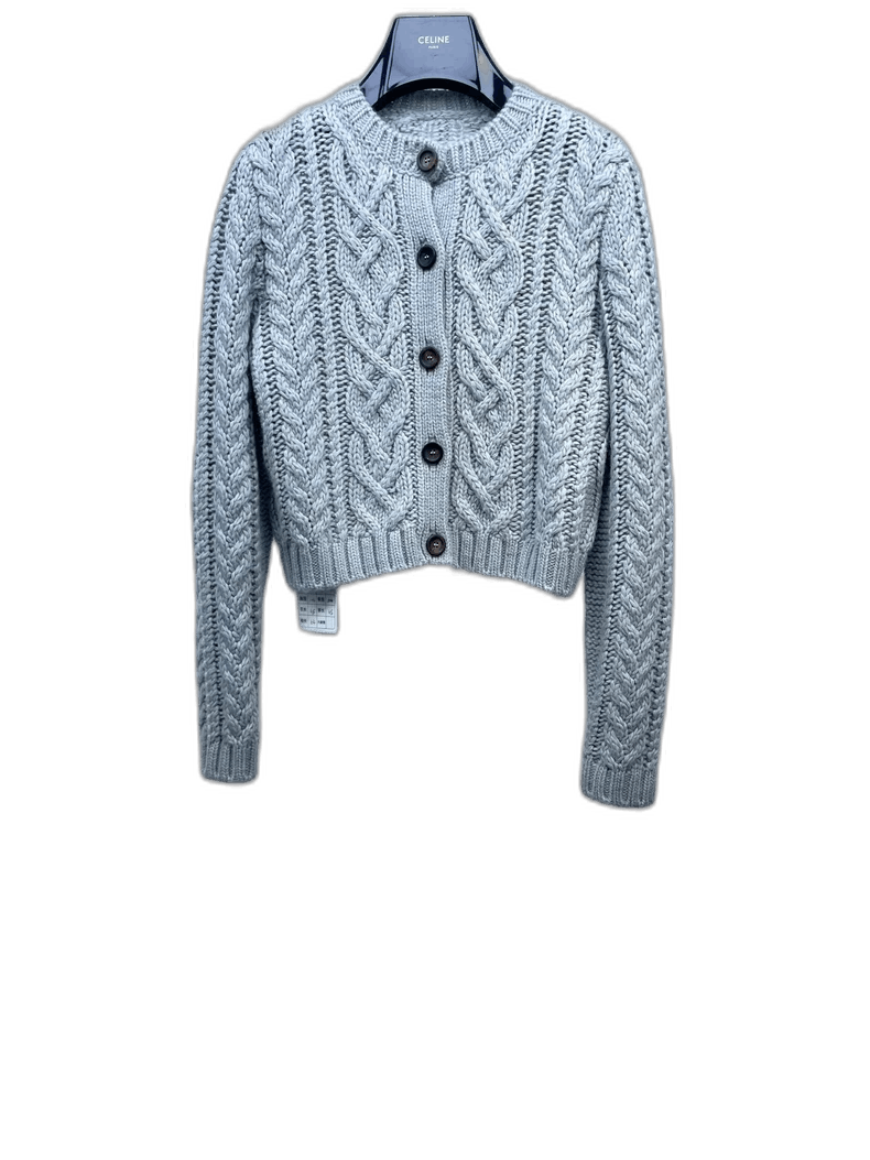 Miu Miu Gray Cable Knit Cardigan Sweater Size M / US 6-8 / IT 42-44 - 1 Thumbnail