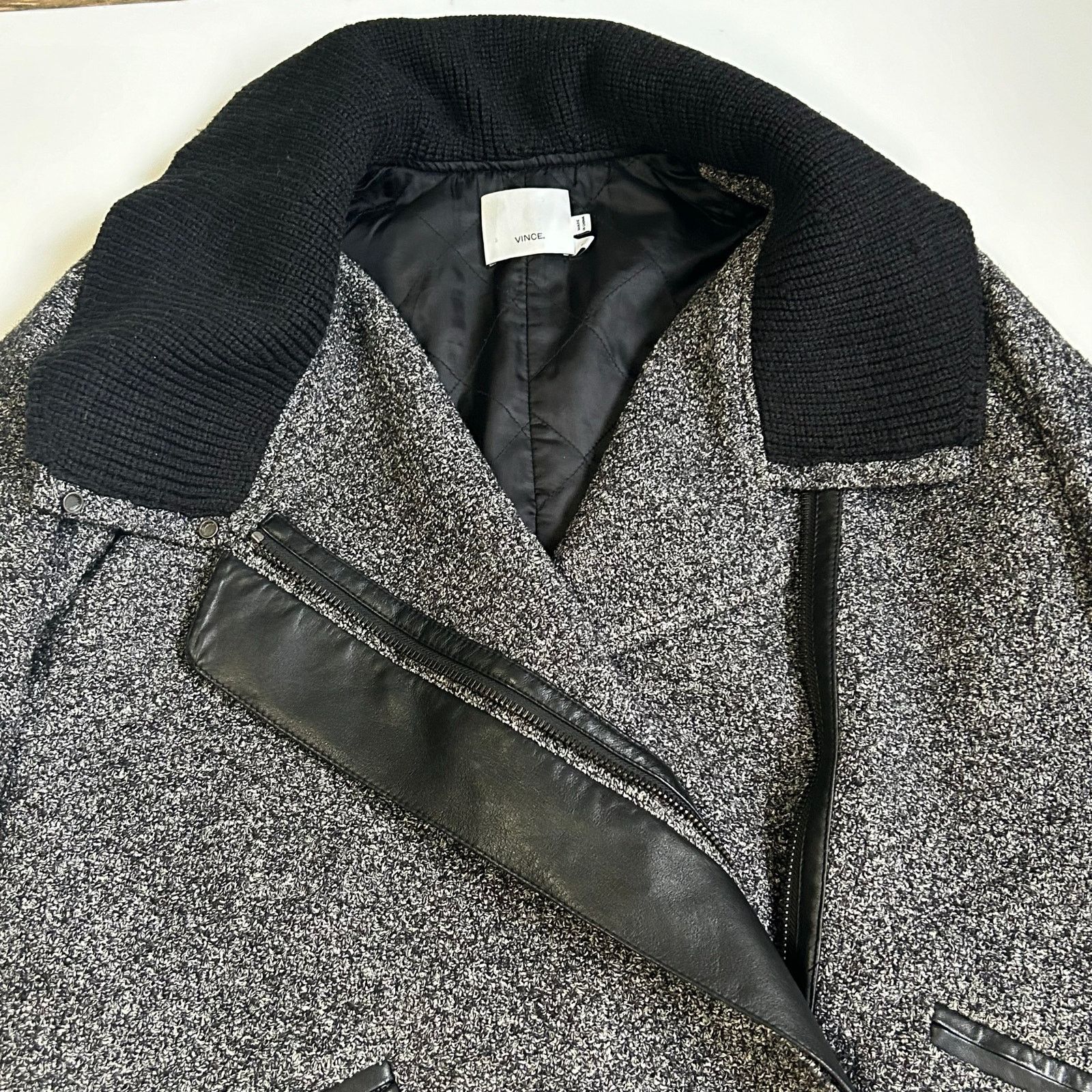 Vince Vince Wool Pea Coat Shawl Collar Gray Black Leather Small Size S / US 4 / IT 40 - 10 Thumbnail
