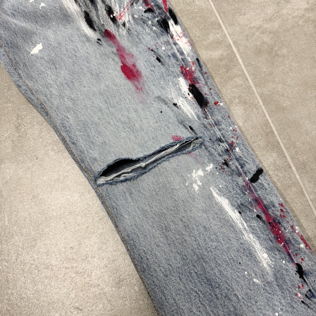 Amiri Amiri Straight Leg Paint Splatter Jean Blue & Multi RRP £790 Size US 30 / EU 46 - 4 Thumbnail