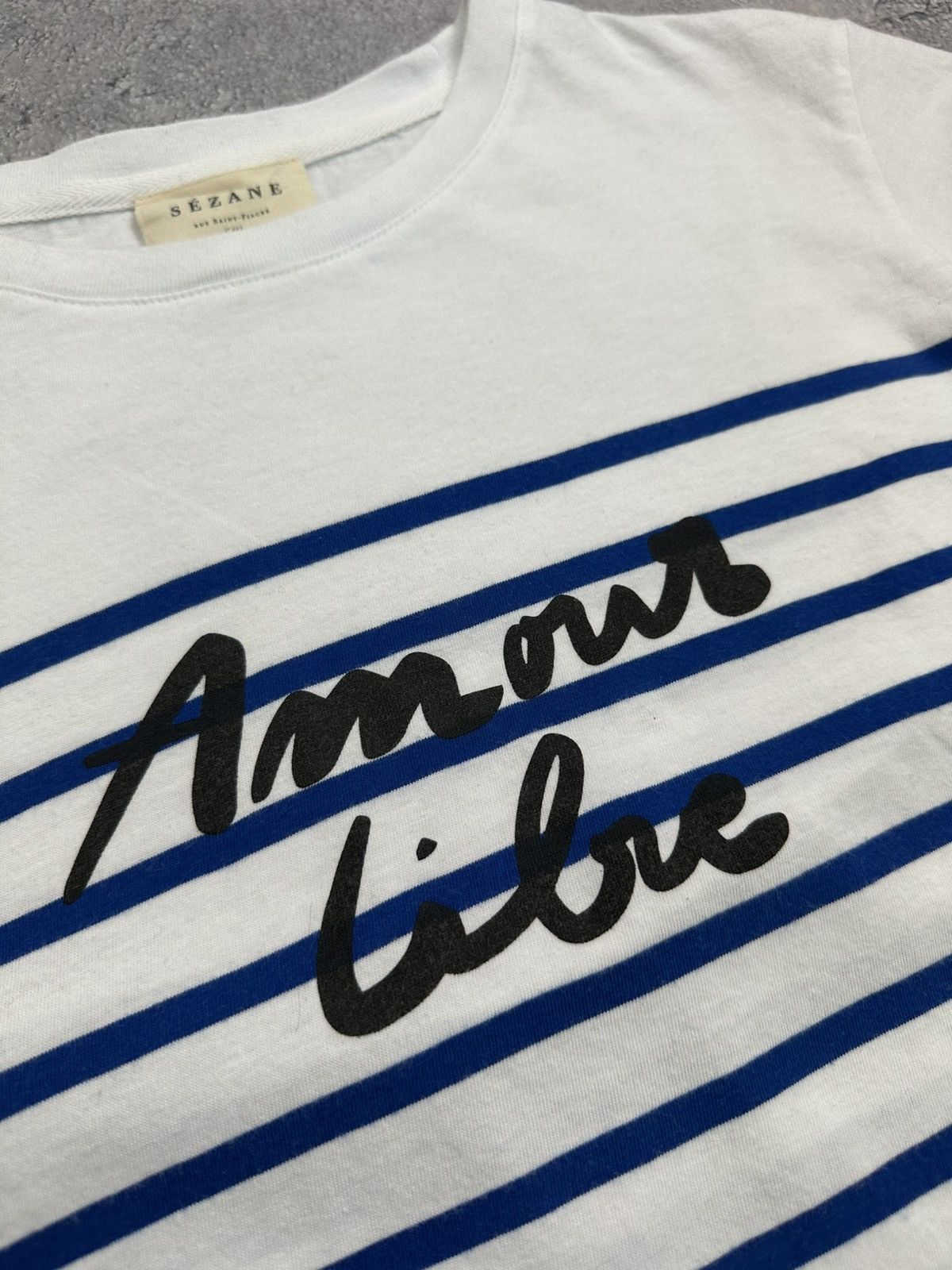 Sezane Sezane Paris Amour T-Shirt Blue Striped White Tee Size S Size S / US 4 / IT 40 - 5 Thumbnail