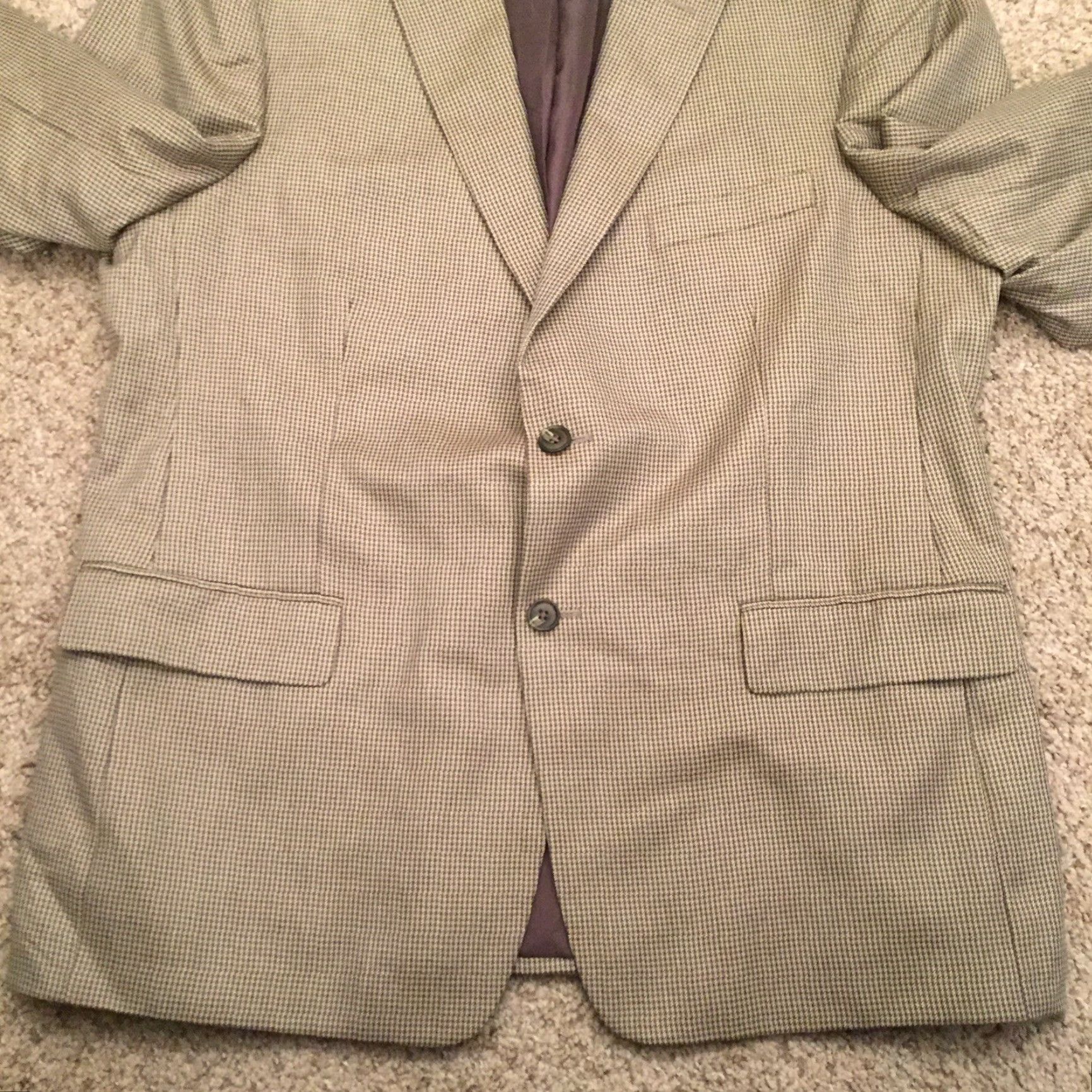 Stafford Stafford Blazer Mens 44R Classic Fit Beige Houndstooth Polyester Blend Jacket/Coat Regular Length Men Size 44R - 6 Thumbnail