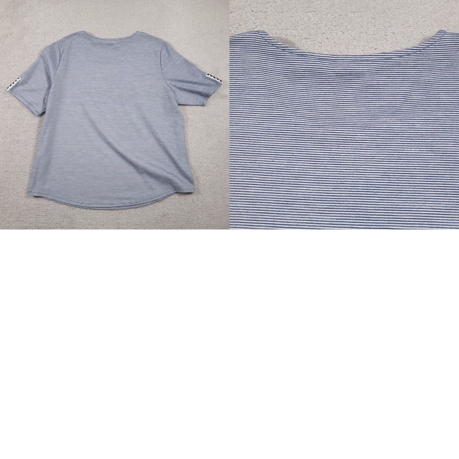 Vintage Chicos Shirt Womens XL Blue White Striped Short Sleeve Lace Up Tee Top Size XL / US 12-14 / IT 48-50 - 9 Thumbnail