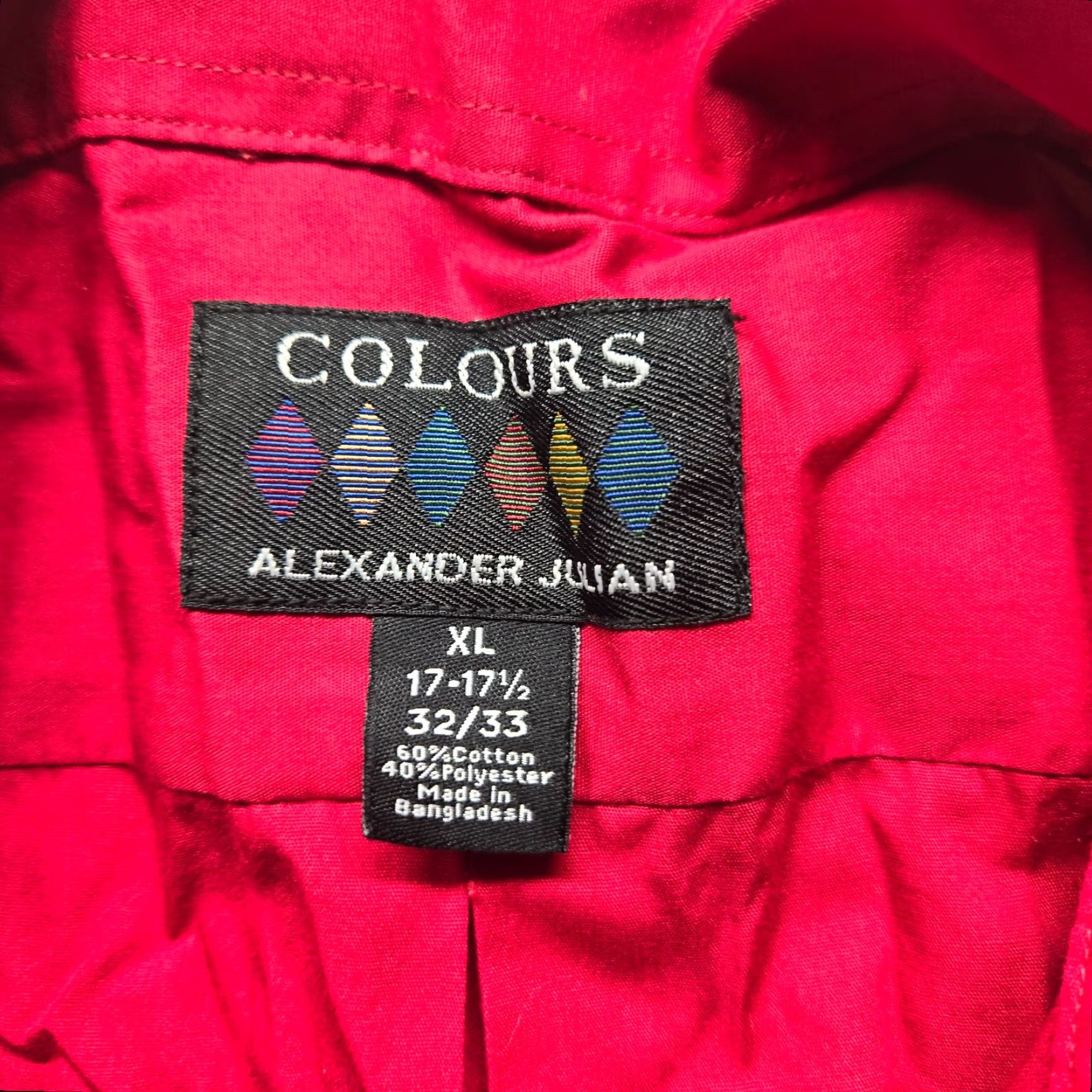 Alexander Julian Alexander Julian Colours Solid Red Long Sleeve Button Up Dress Shirt XL Mens Front Collared Button-Down 17 in Red Colorful 90s (if applicable) Size US XL / EU 56 / 4 - 3 Thumbnail