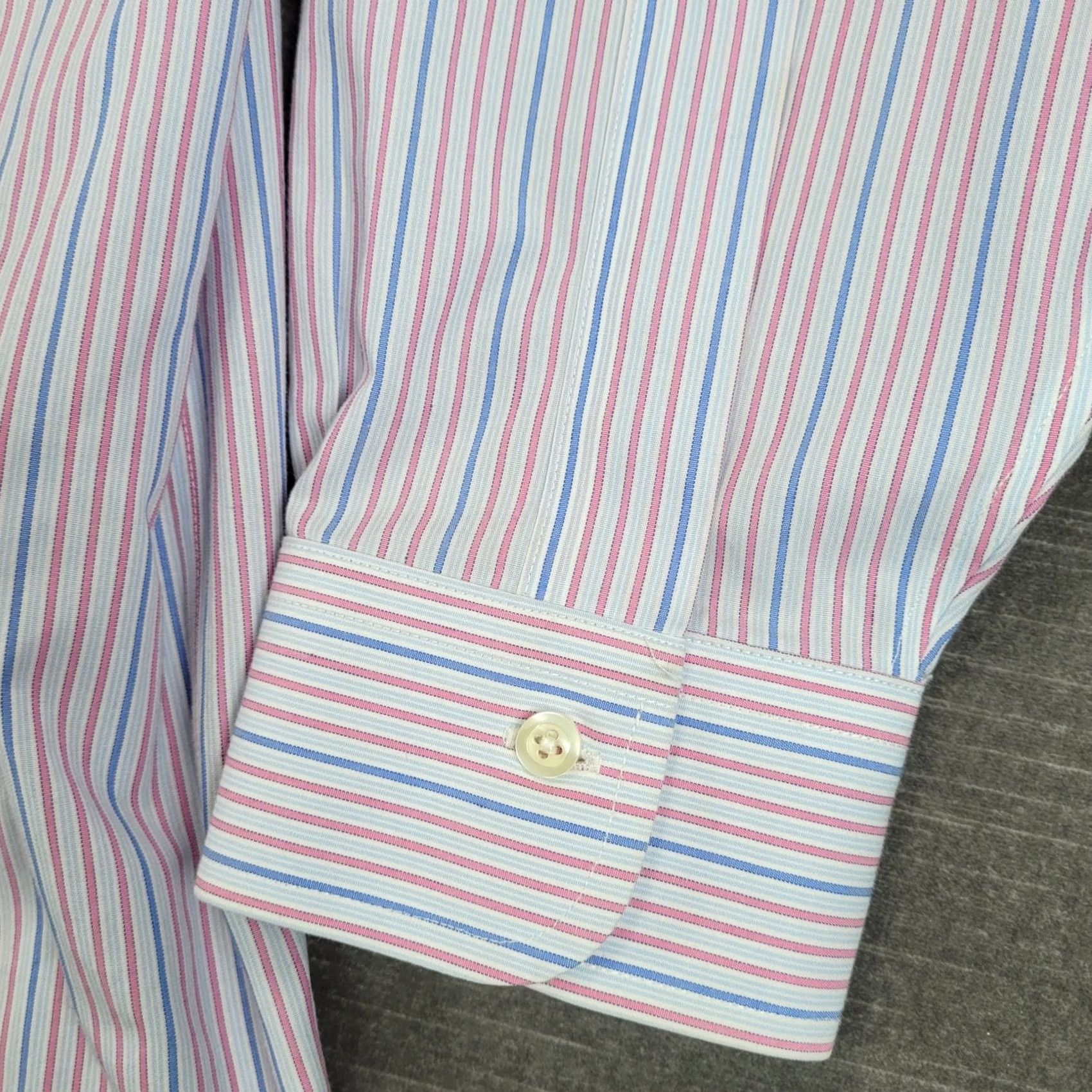 Brooks Brothers Brooks Brothers Mens Regular Fit Striped Dress Shirt Supima Cotton Pink 16 34 Size 46R - 3 Thumbnail