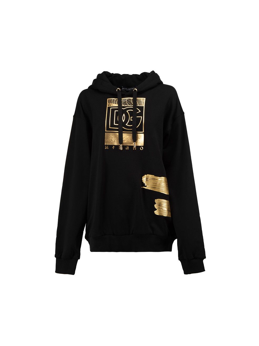 Dolce & Gabbana Black Cotton Gold Realtà Parallela Print Hoodie Size L / US 10 / IT 46 - 1 Thumbnail