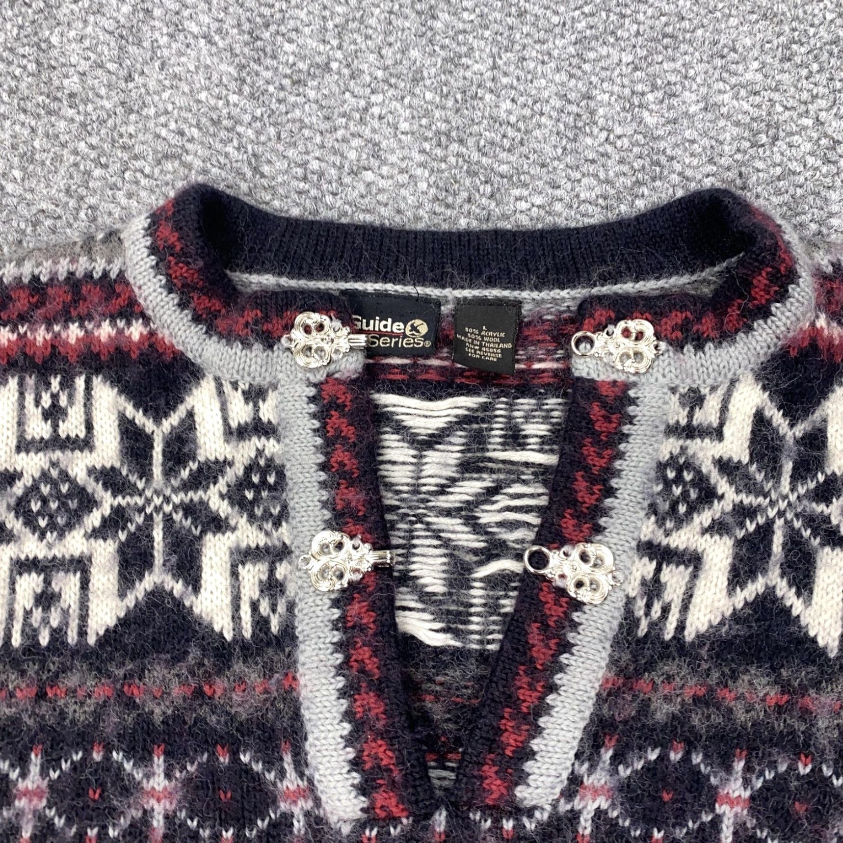 Vintage VINTAGE Guide Series Sweater Womens Large Navy Wool Nordic Snowflake Winter Knit Pullover Ski 50/50 Crew Neck Ladies L Size L / US 10 / IT 46 - 3 Thumbnail