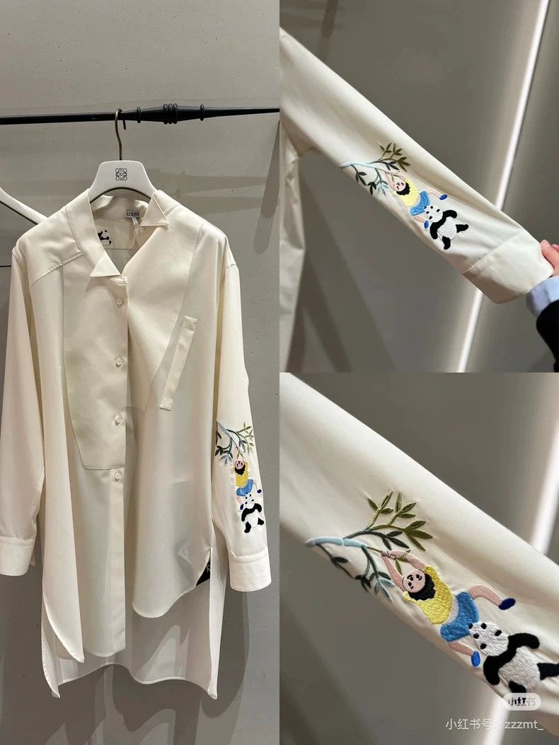 Loewe LOEWE Wool asymmetrical panda embroidered shirt Size XXS / US 00 / IT 34 - 2 Thumbnail