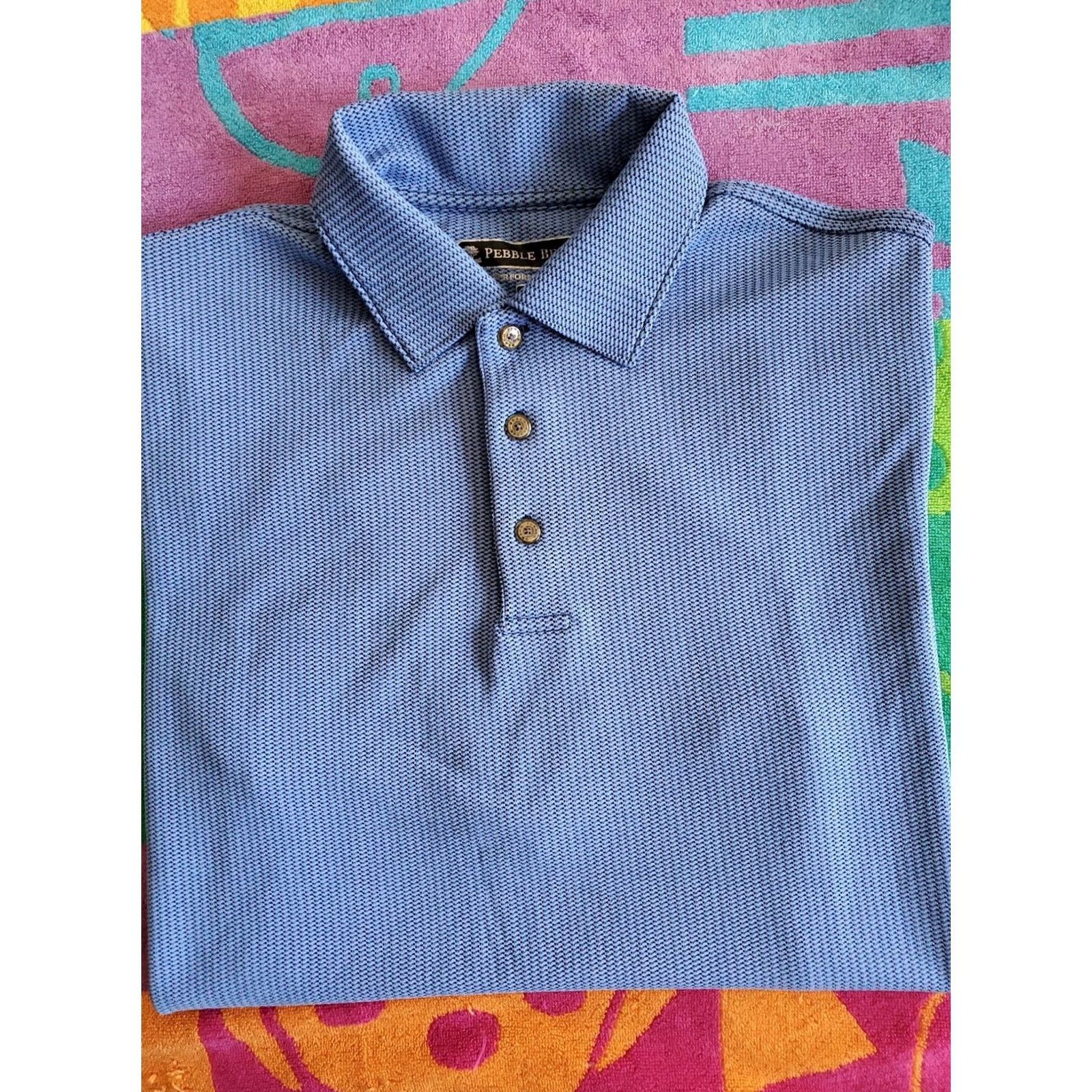 Vintage Pebble Beach Performance Polo/Golf Shirt Blue M Short Sleeve Collared Check Athletic Mens Regular Shirt Size US M / EU 48-50 / 2 - 2 Thumbnail