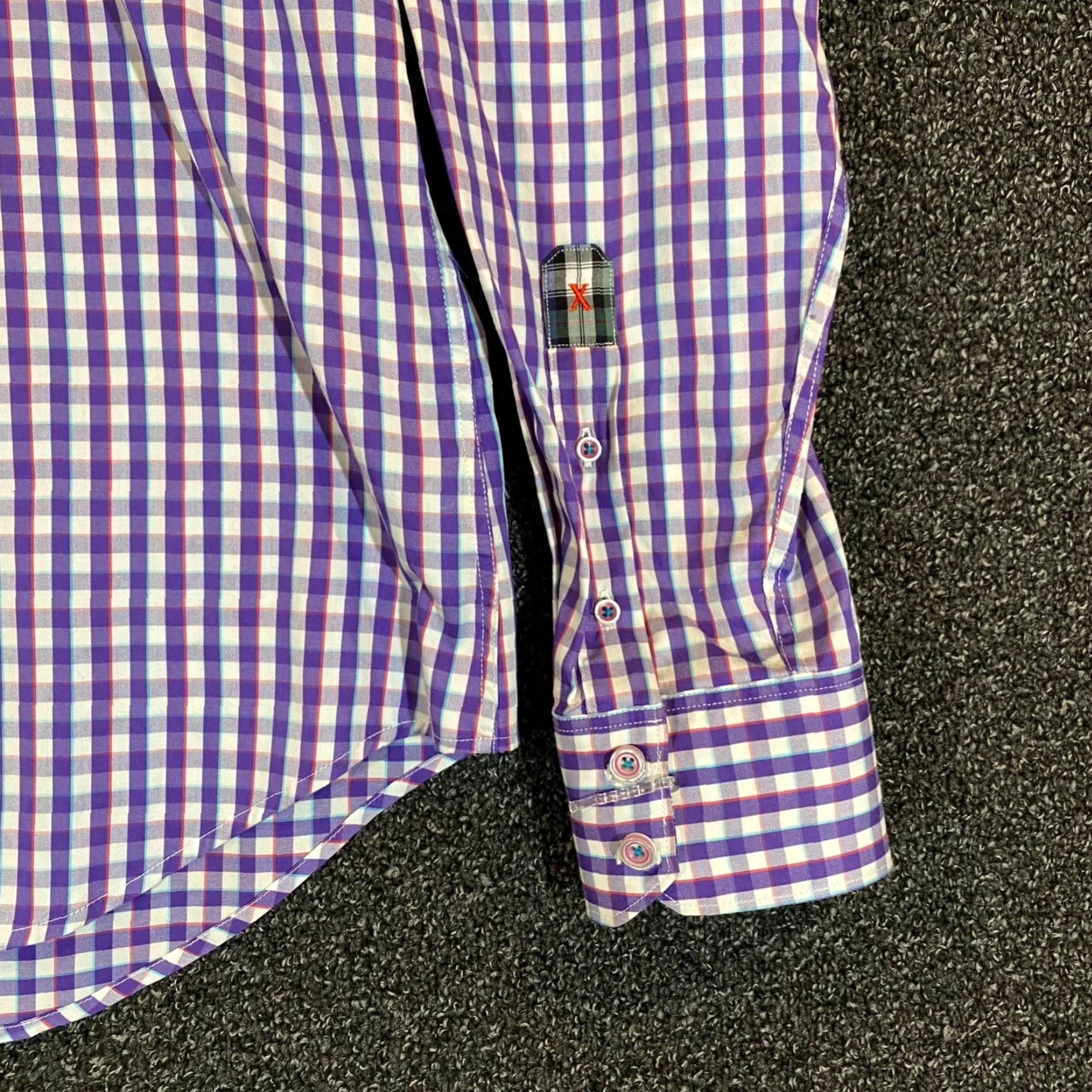 Robert Graham VINTAGE Robert Graham X Shirt Mens XL Purple White Plaid Button Up Dress Outdoors L/S Size 46R - 4 Thumbnail