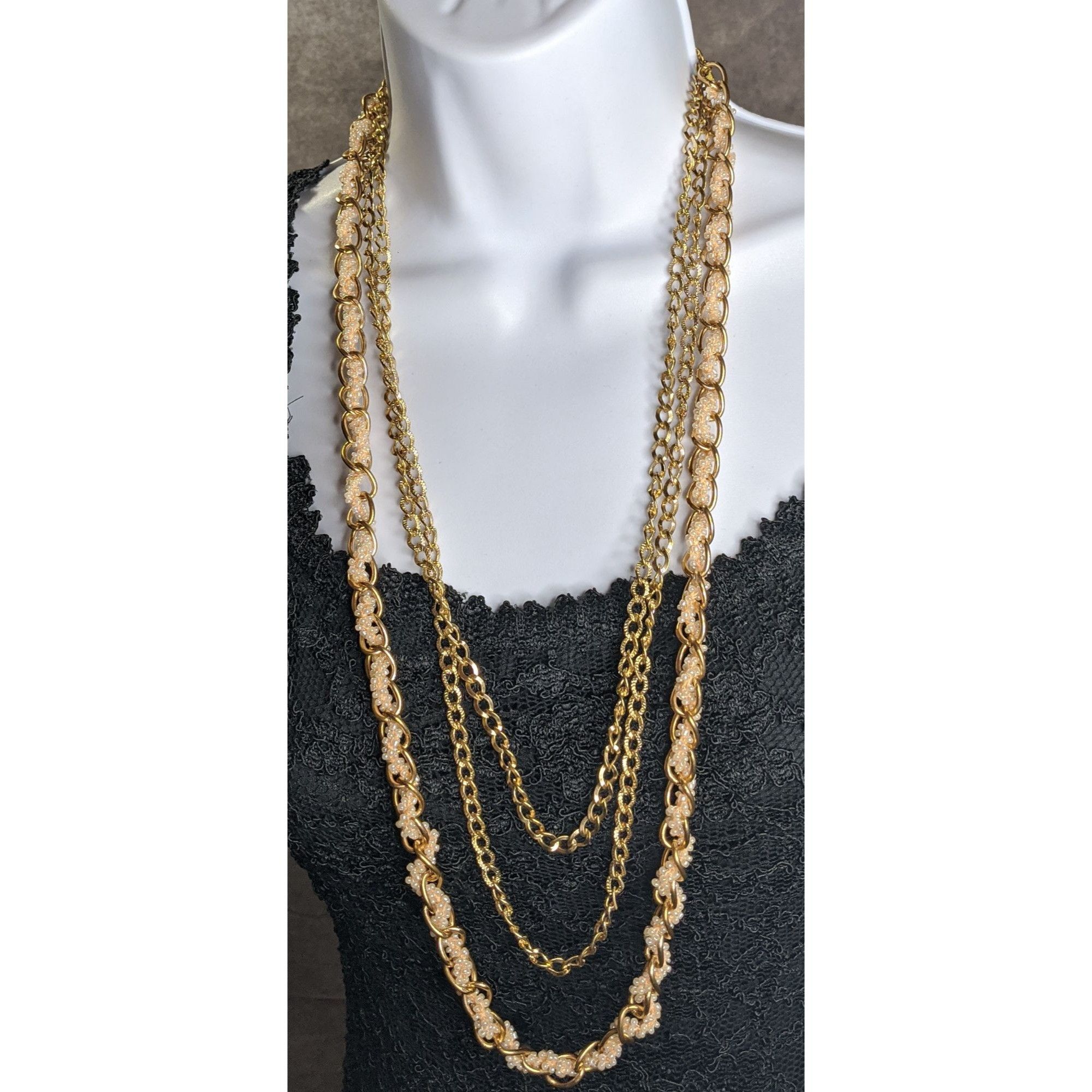 Other Vintage Y2K Gold-Tone Multi-Strand Necklace With Pink Glass Size ONE SIZE - 3 Thumbnail