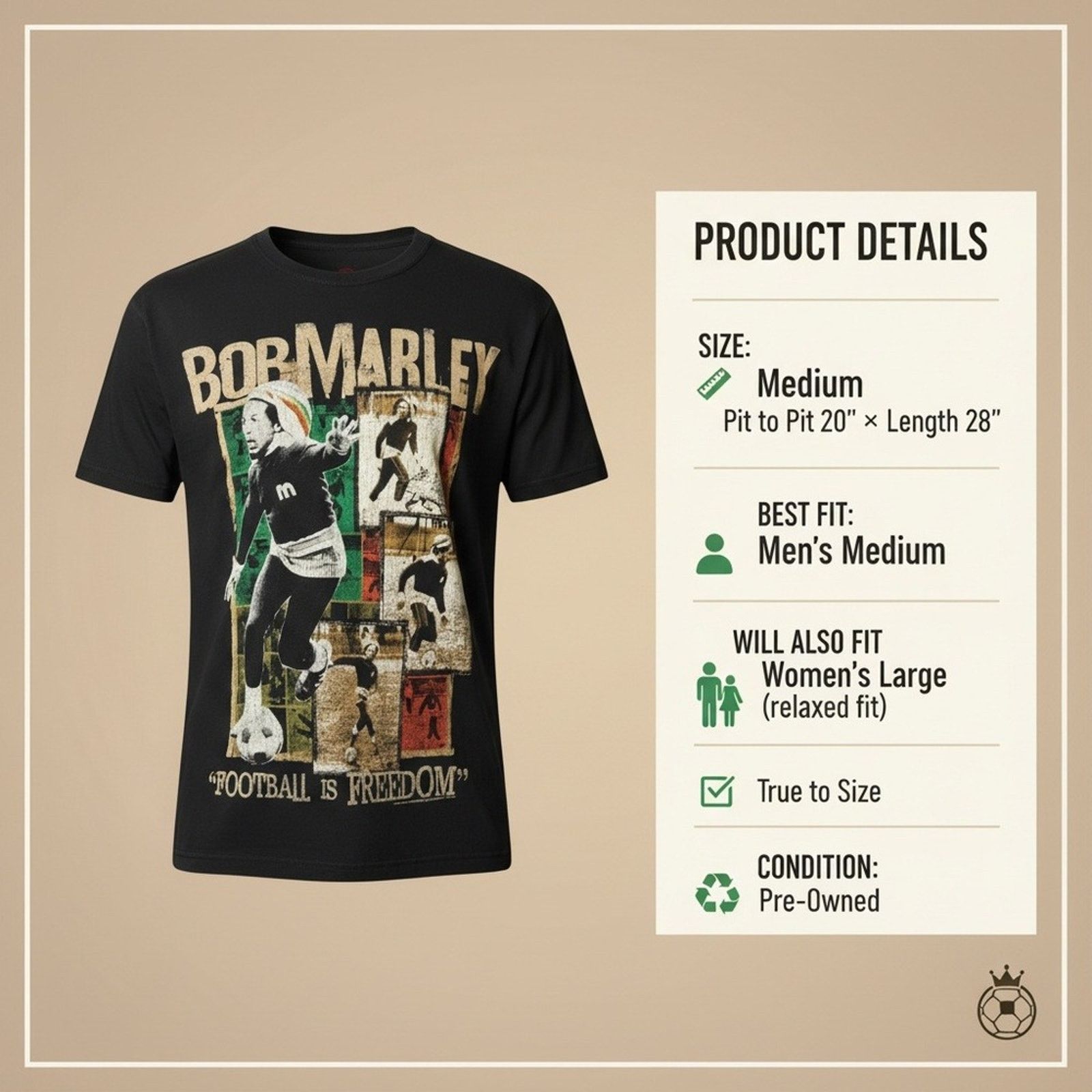 Bob Marley Bob Marley Football Graphic Tee Black Size M Size US M / EU 48-50 / 2 - 6 Thumbnail