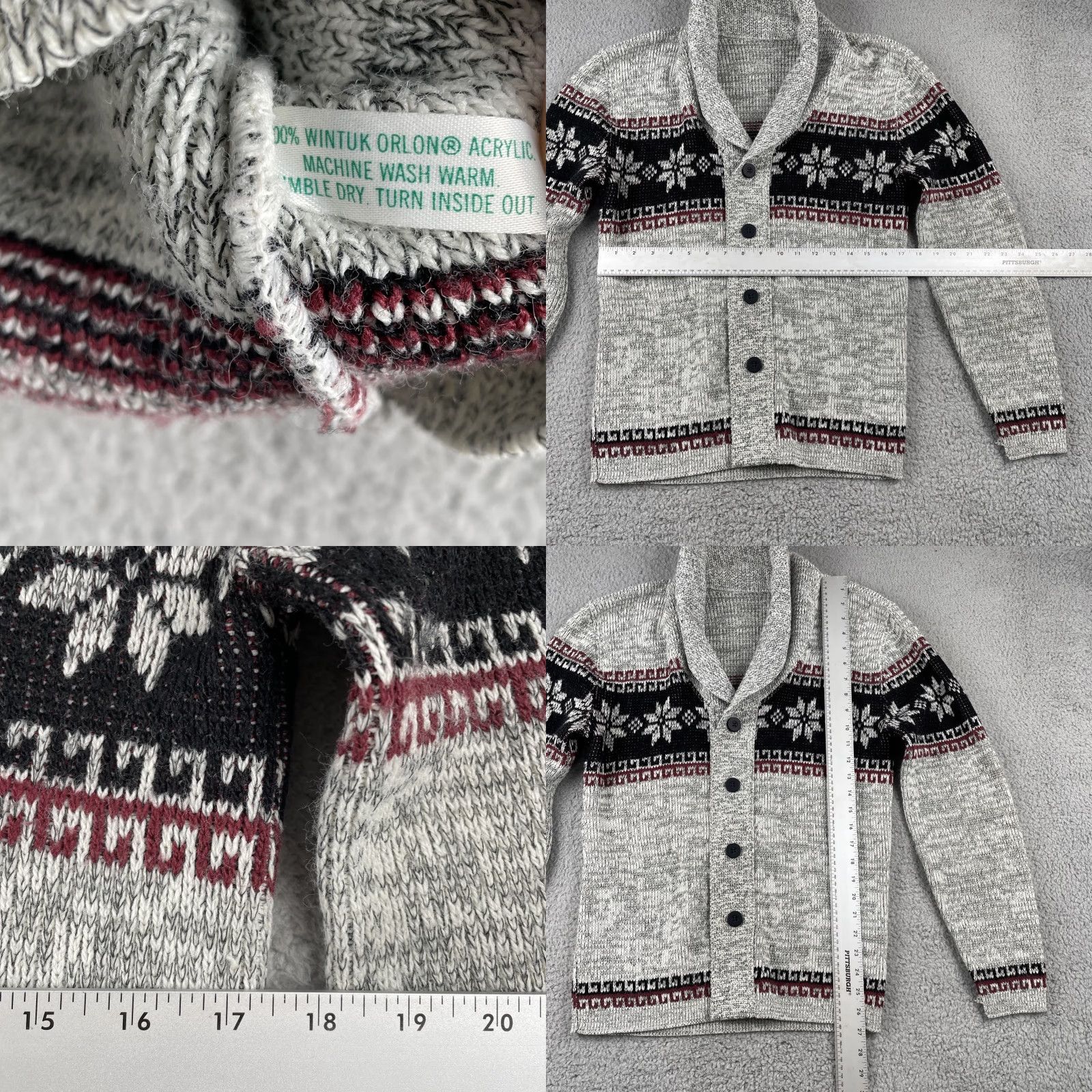 Vintage Vtg Unbranded Cardigan Sweater Geometric Stripe Design Long Sleeve Knit Collar Gray Large Men Notes: CozySoft Winter Snowflake Design Size US L / EU 52-54 / 3 - 8 Thumbnail
