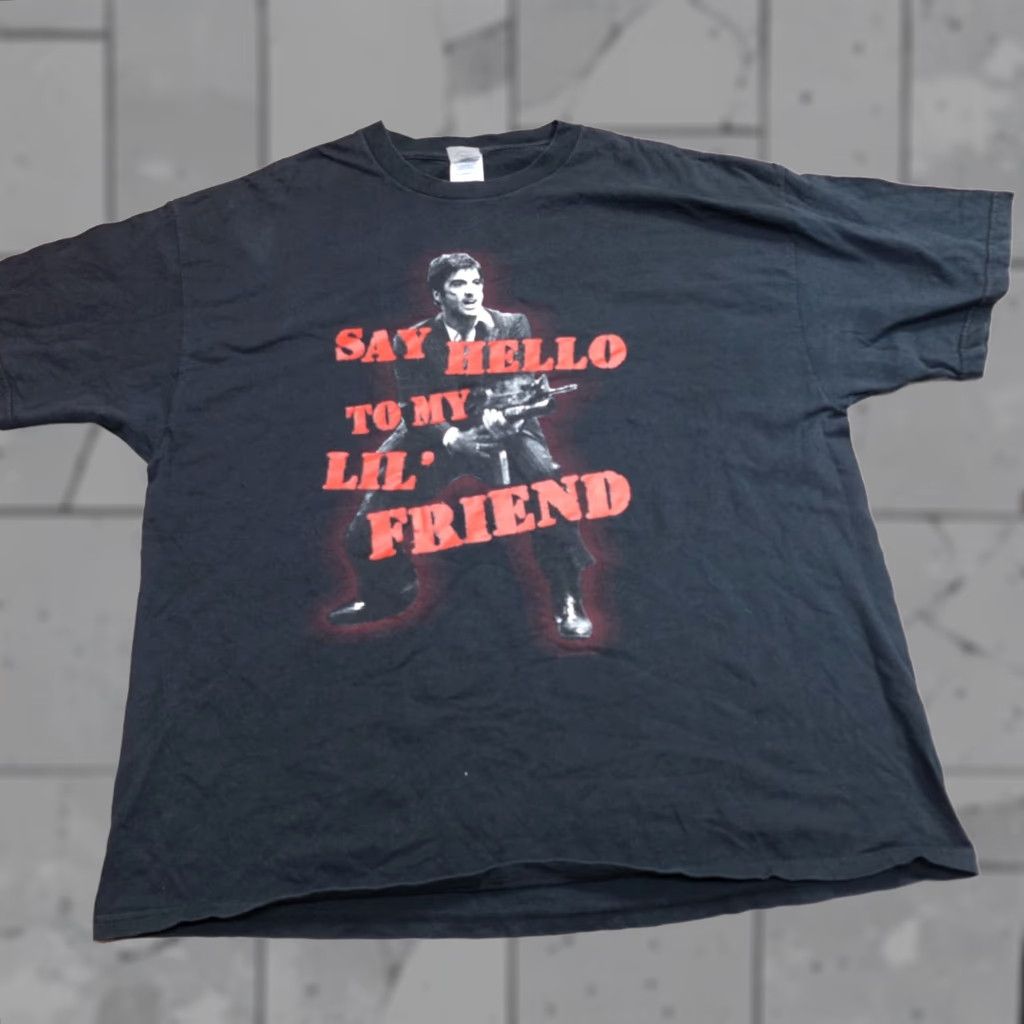 Vintage VINTAGE Scarface Shirt 2XL Black 2004 Universal Say Hello to My Lil' Friend Shirt Mens Short Sleeve Crew Neck Cotton Blend Jersey Logo Graphic Print Size US XXL / EU 58 / 5 - 1 Thumbnail