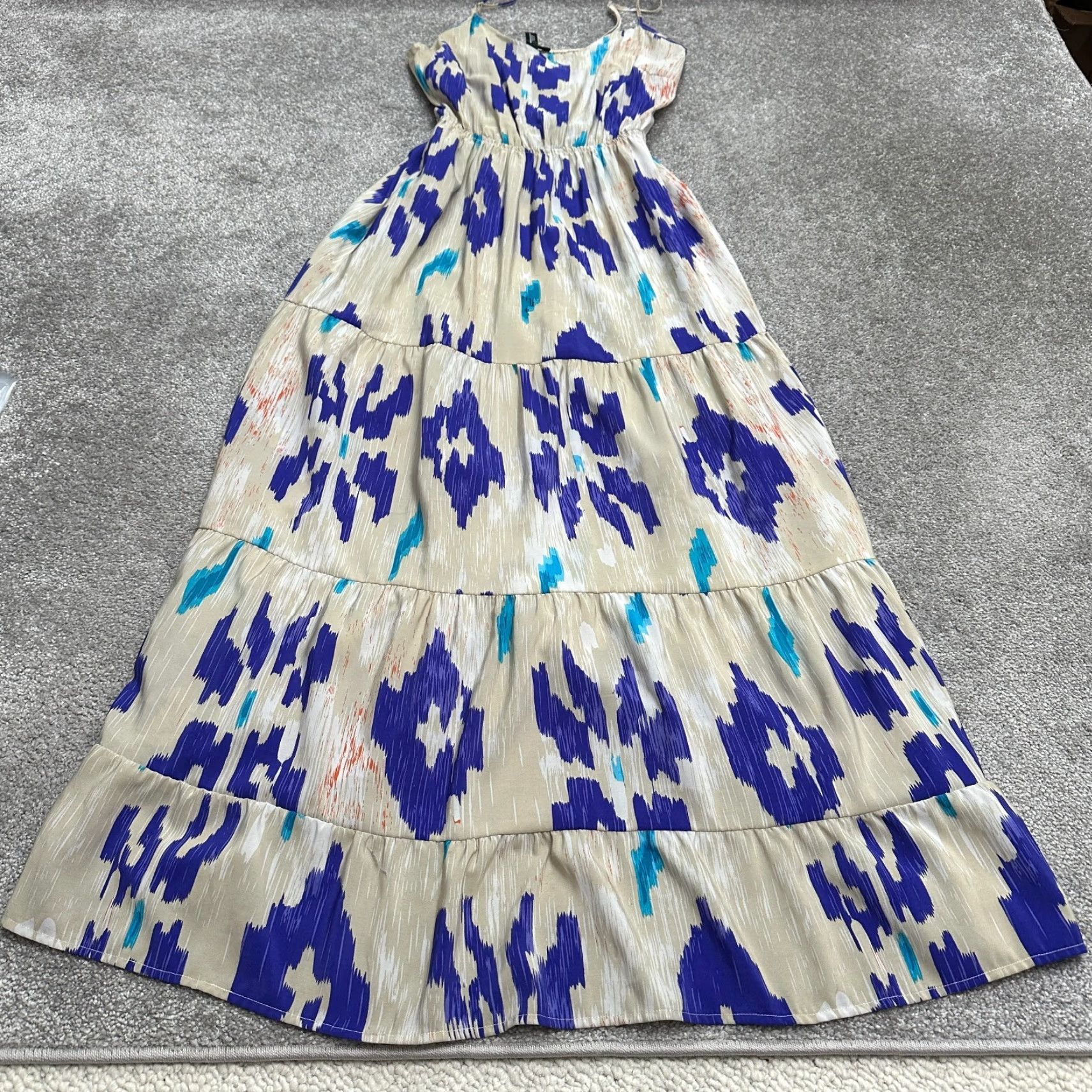 AQUA Aqua Dress Maxi Womens S Blue Geometric Strappy Sleeveless V-Neck Knit Polyester Pleated Lightweight Vintage No Size S / US 4 / IT 40 - 2 Thumbnail