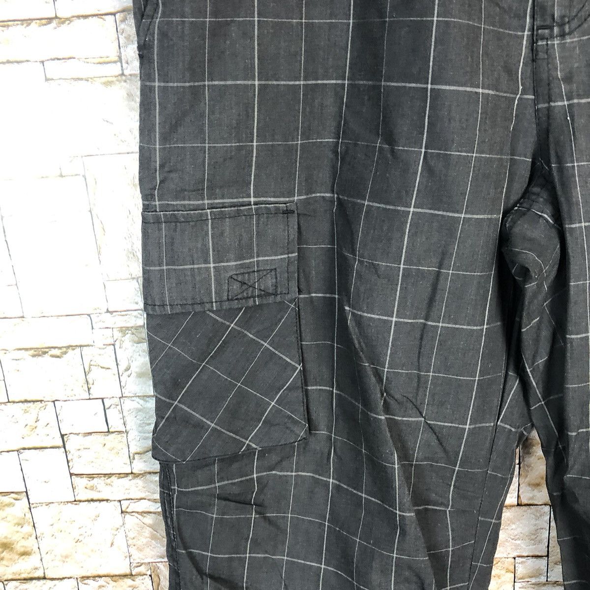 Japanese Brand Cinema Black Checkred Cargo Multipocket Pants #A319 Size US 31 - 10 Thumbnail
