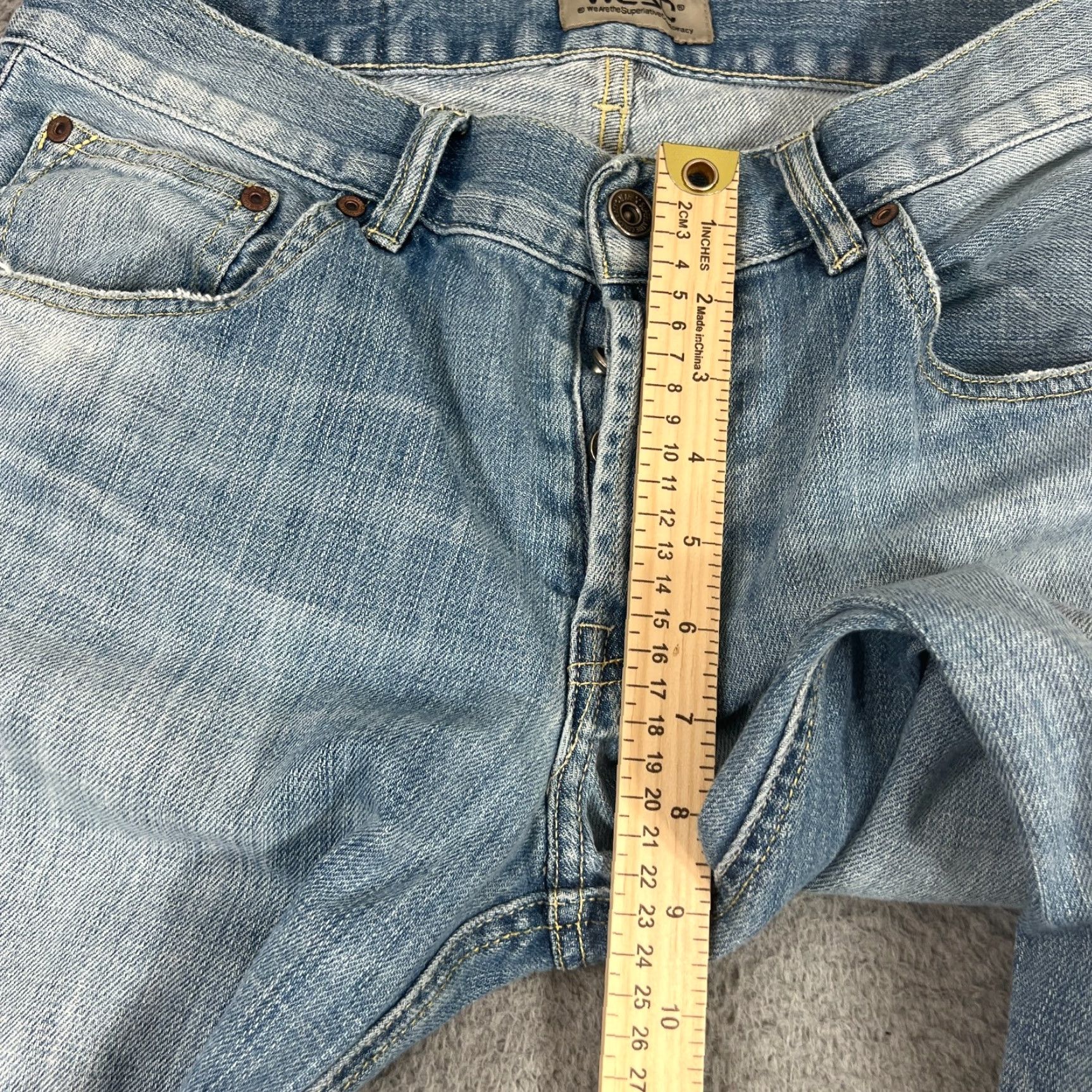 WeSC WeSC Blue Jeans Mens 34x31 Slim Fit Light Wash Denim Stretchy Whiskers Tag 34x32 Slimming Button Classic American Straight Clothing Size US 34 / EU 50 - 3 Thumbnail