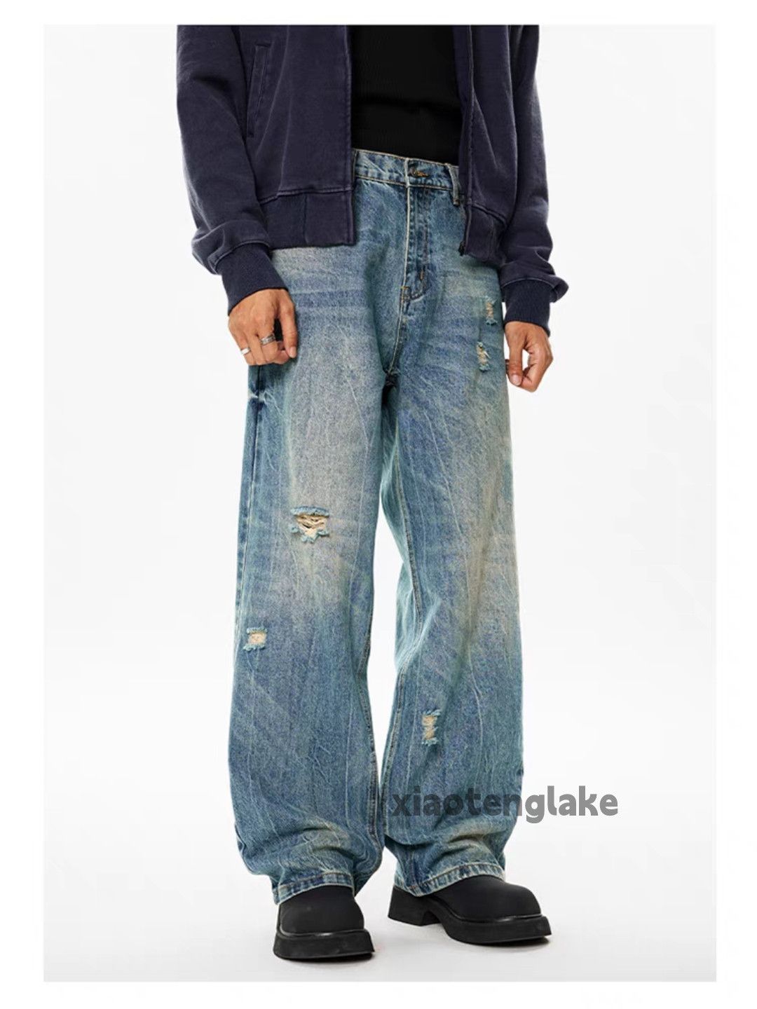 Jean Washed faded loose baggy ripped damaged punk jeans Size US 32 / EU 48 - 5 Thumbnail