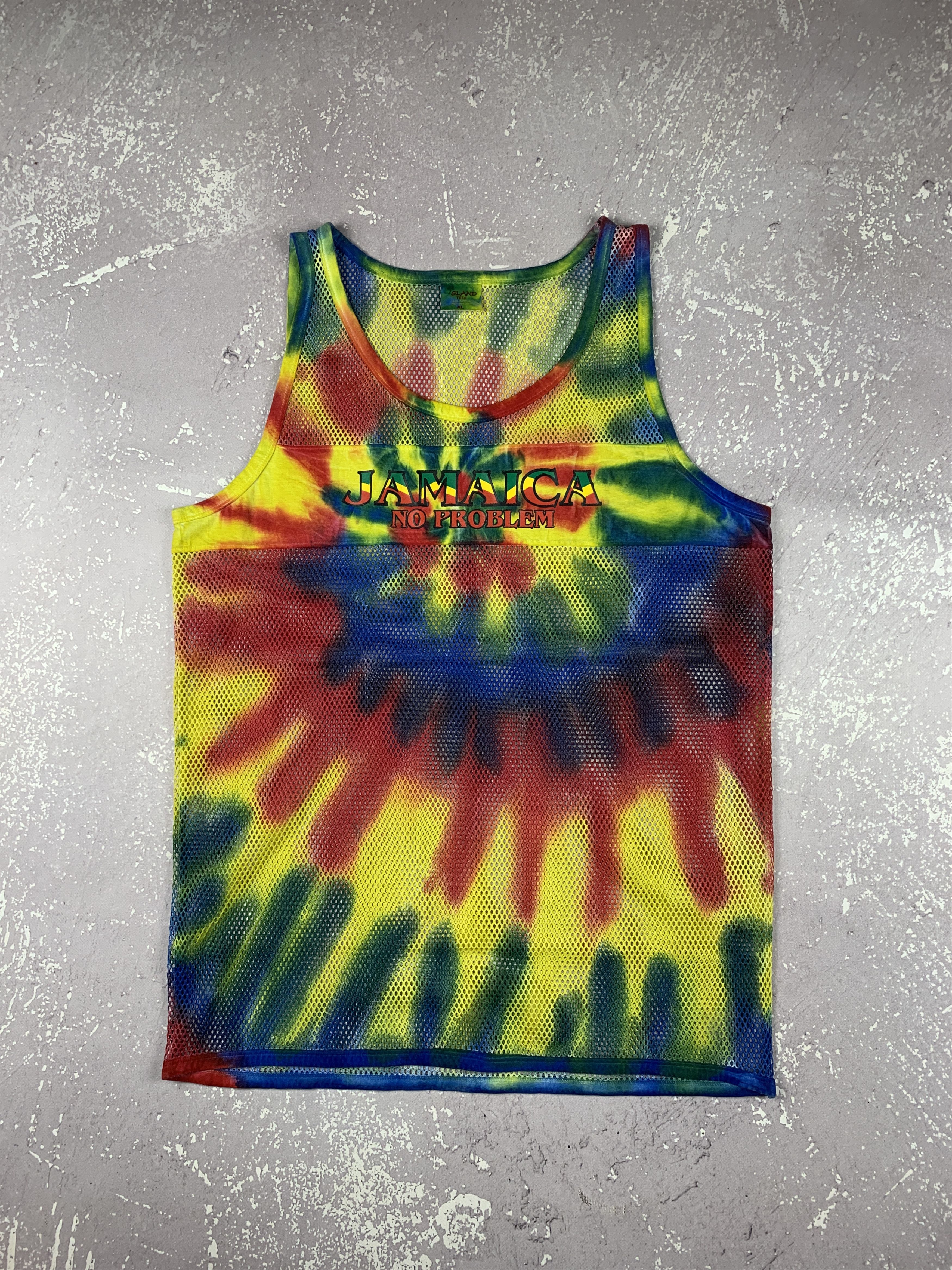 Bob Marley × Vintage Y2K Vintage Jamaica No Problem Rasta Tie Dye Mesh Tank Top Size US XL / EU 56 / 4 - 1 Thumbnail