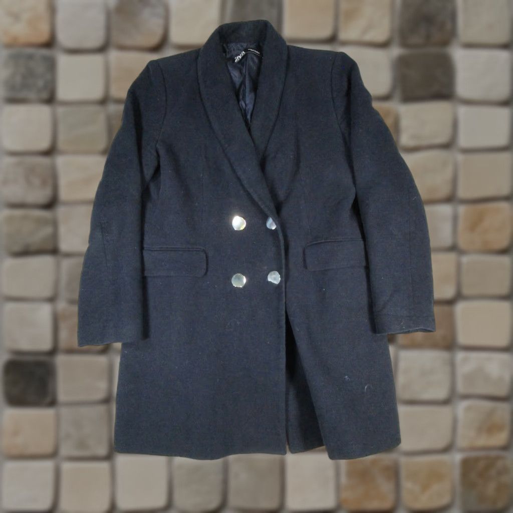 Zara VINTAGE Zara Overcoat Womens XL Black Cotton Tweed Long Coat Jacket Button - Zara Coat Womens XL Black Size XL / US 12-14 / IT 48-50 - 1 Thumbnail