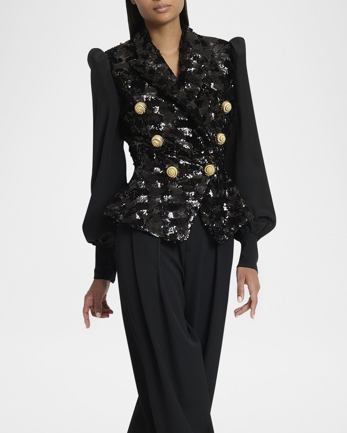 o1s1wg111025 Sequined Double-Breasted Blazer in Black