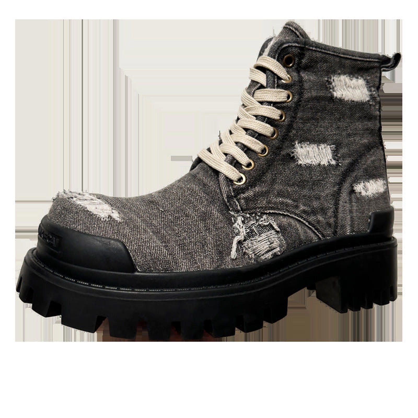 Japanese Brand Blue Distressed Denim Boots | Vintage Wash Thick-Sole Size US 10 / EU 43 - 6 Thumbnail
