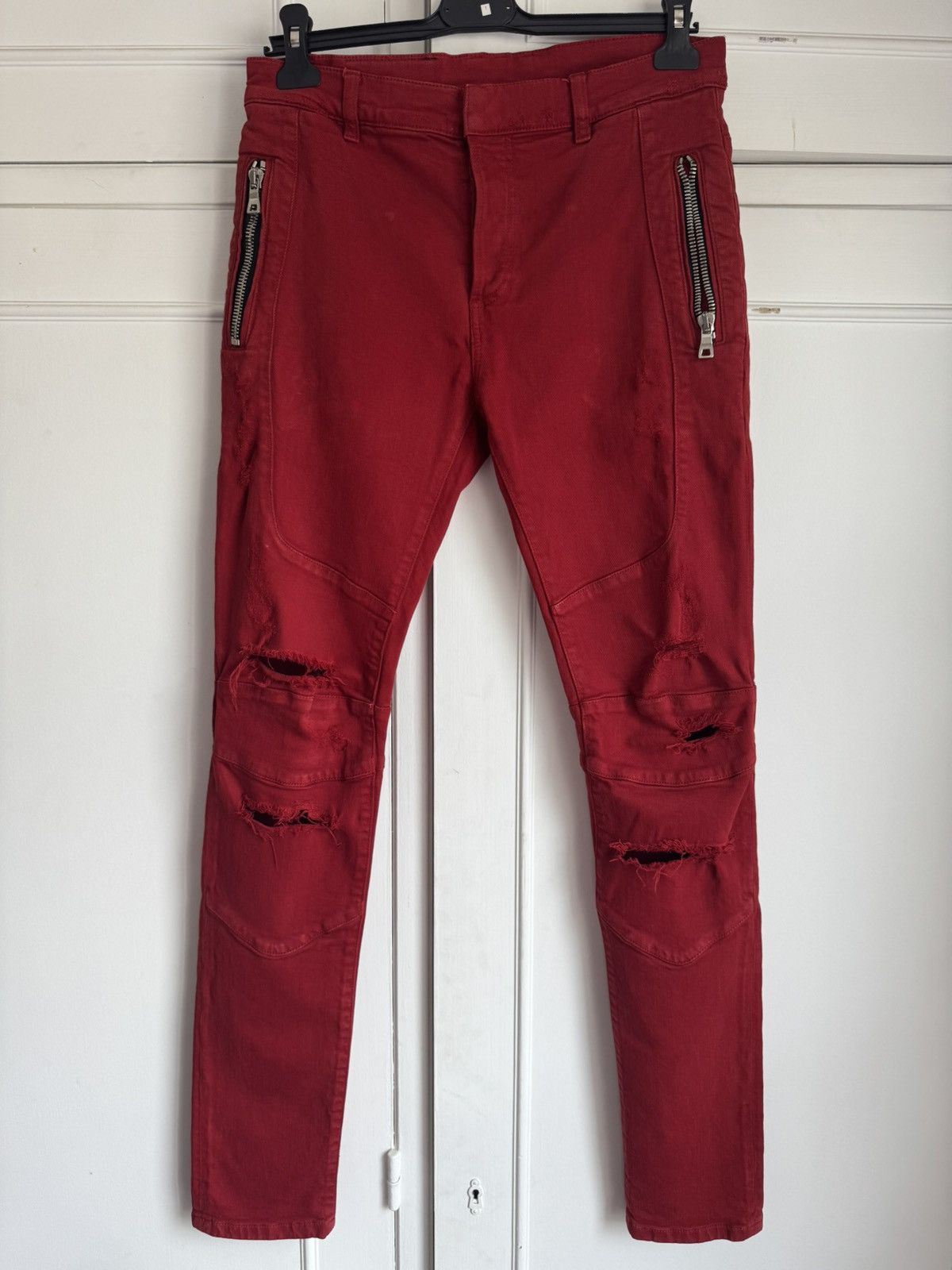 Balmain 🥵BALMAIN RED DENIM Size US 31 - 1 Thumbnail