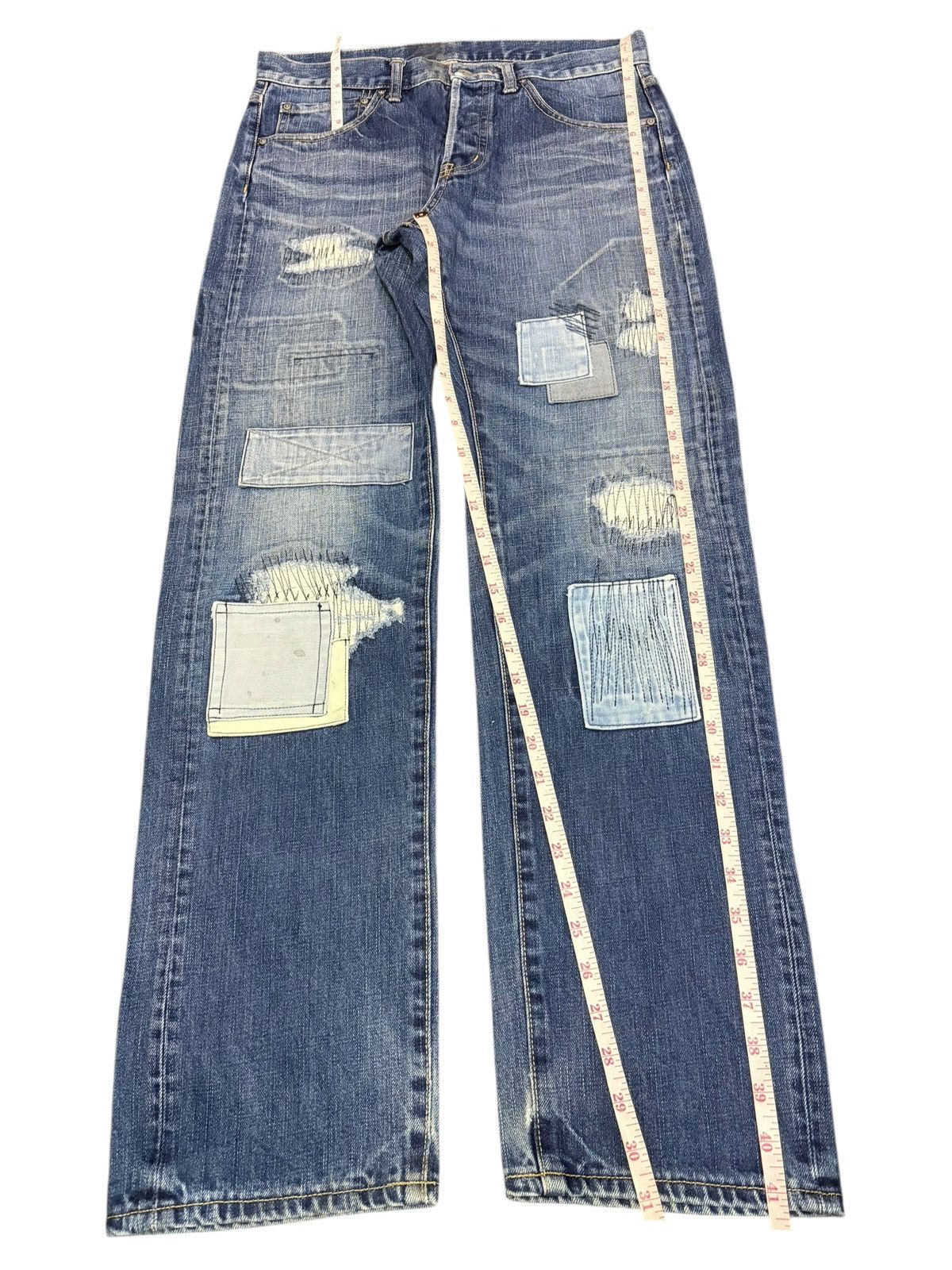 Japan Blue Vintage Japanese Brand Patchwork Distressed Jeans Size 31" - 7 Thumbnail