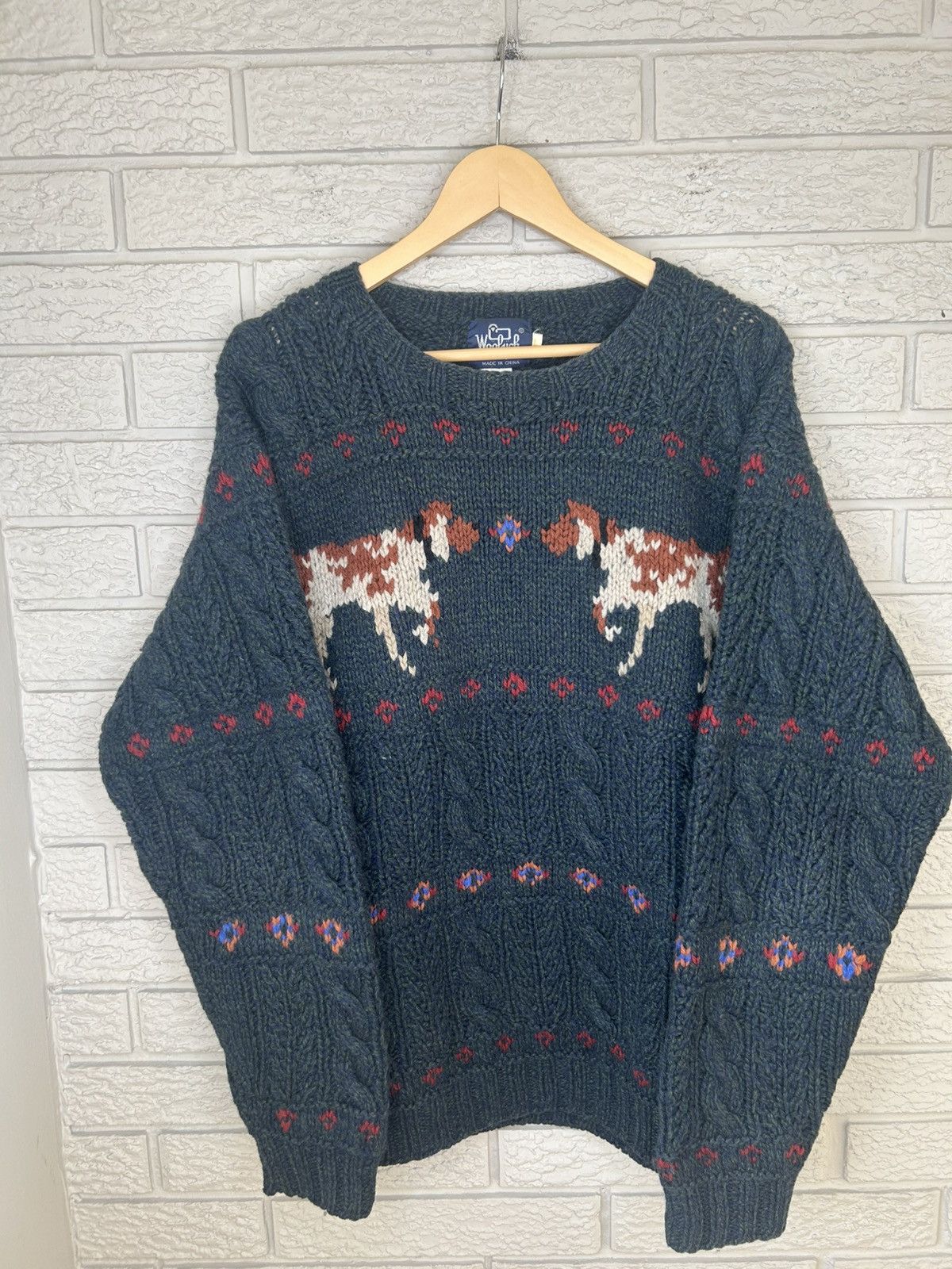 Woolrich Woolen Mills Vintage 80s Woolrich Hunting Dog Cable Knit Sweater Size US L / EU 52-54 / 3 - 6 Thumbnail