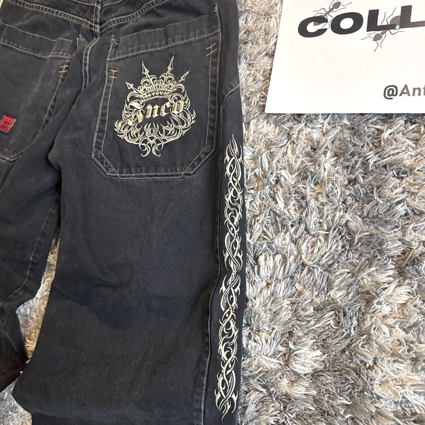 JNCO **Vintage 90's JNCO Black Embroidered Denim Jeans Men’s Size 34** User: Vintage 90's JNCO Black Embroidered Denim Jeans Men’s Size 34 Size US 34 / EU 50 - 4 Thumbnail