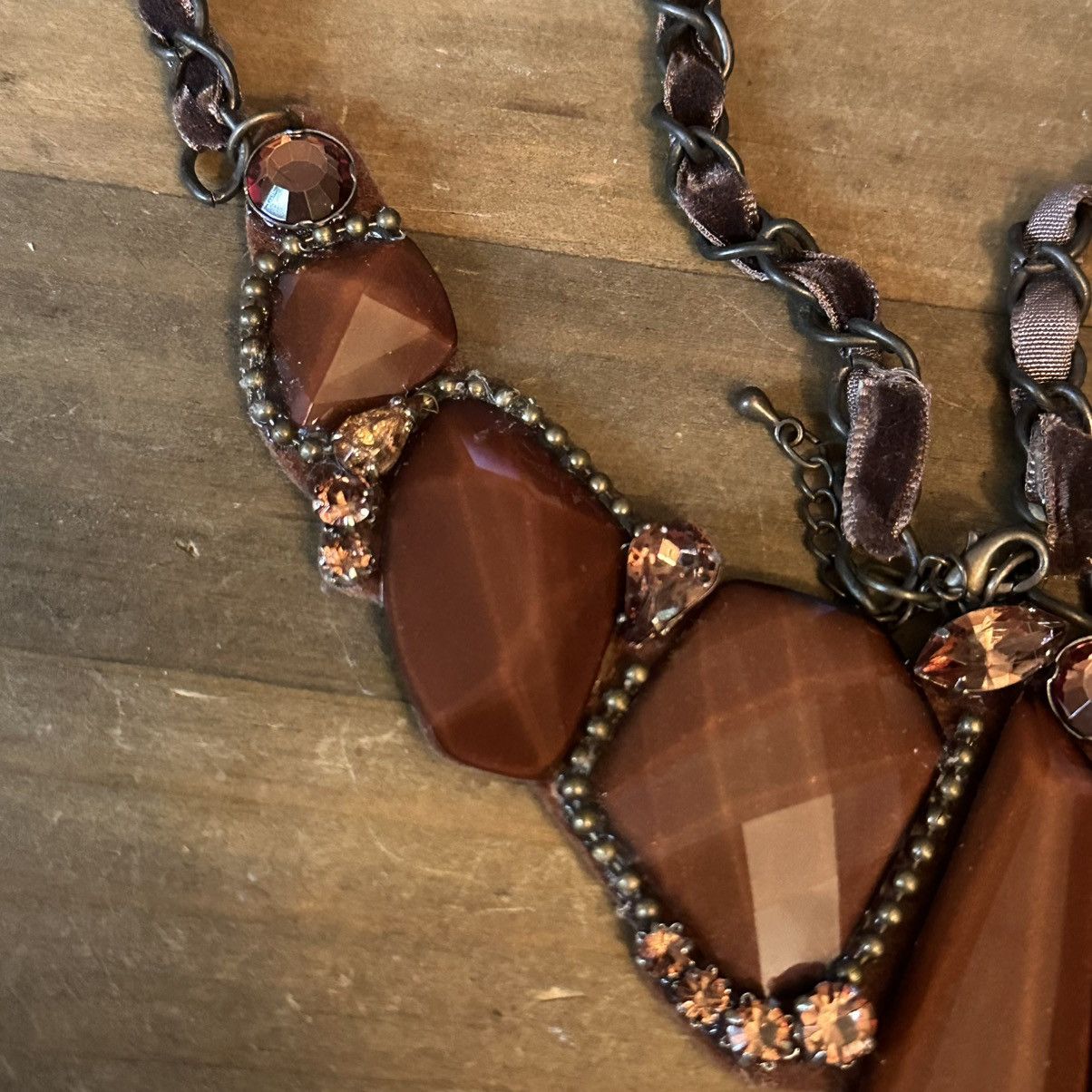 Other Brown asymmetrical stones woven statement bib necklace Size ONE SIZE - 5 Thumbnail