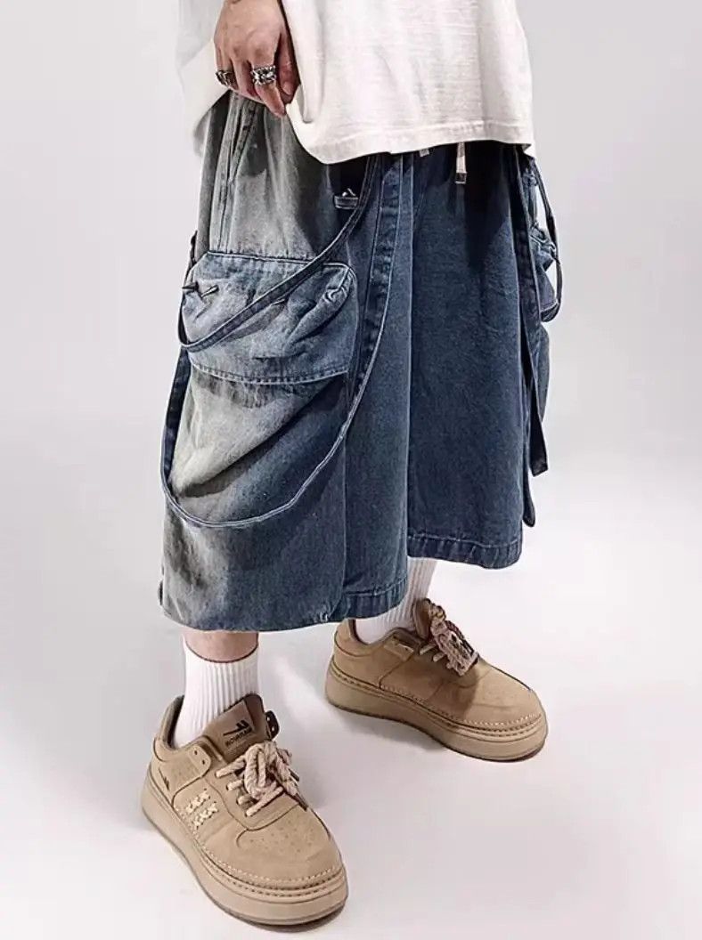 Japanese Brand × Jean Hip Hop Colour Block Vintage Loose Fit Denim Shorts Size US 32 / EU 48 - 1 Thumbnail