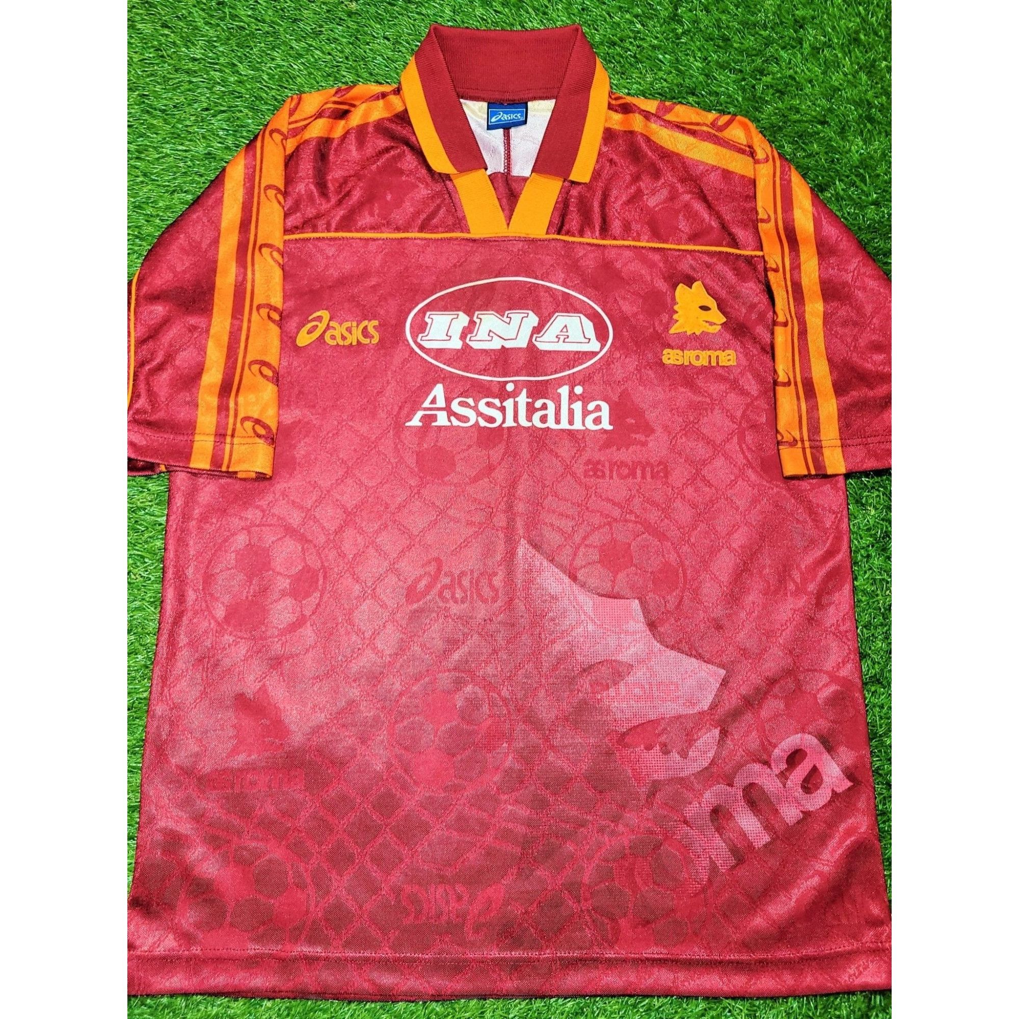 Asics Totti As Roma Asics 1995 1996 Home Soccer Jersey Maglia Shir Size US M / EU 48-50 / 2 - 2 Thumbnail