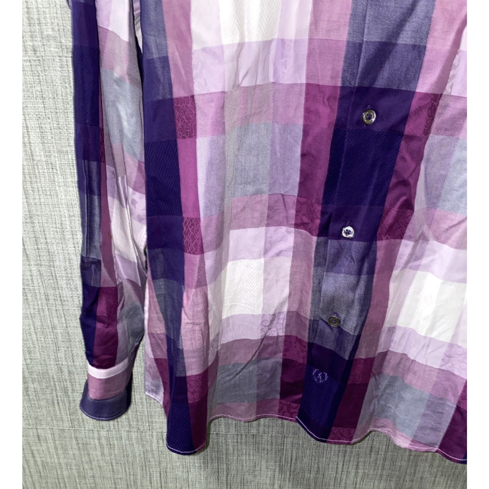 BUGATCHI Bugatchi Uomo Shirt Mens Purple Long Sleeve Checkered Button-Up Size L Size US L / EU 52-54 / 3 - 4 Thumbnail