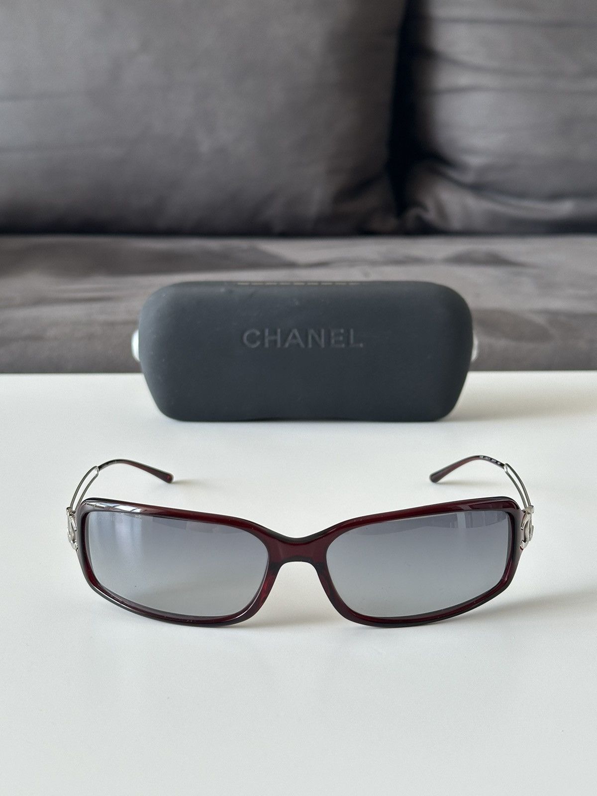 Vintage CHANEL Burgundy Rectangular Blue Leans Sunglasses 5038 Y2K Size ONE SIZE - 4 Thumbnail