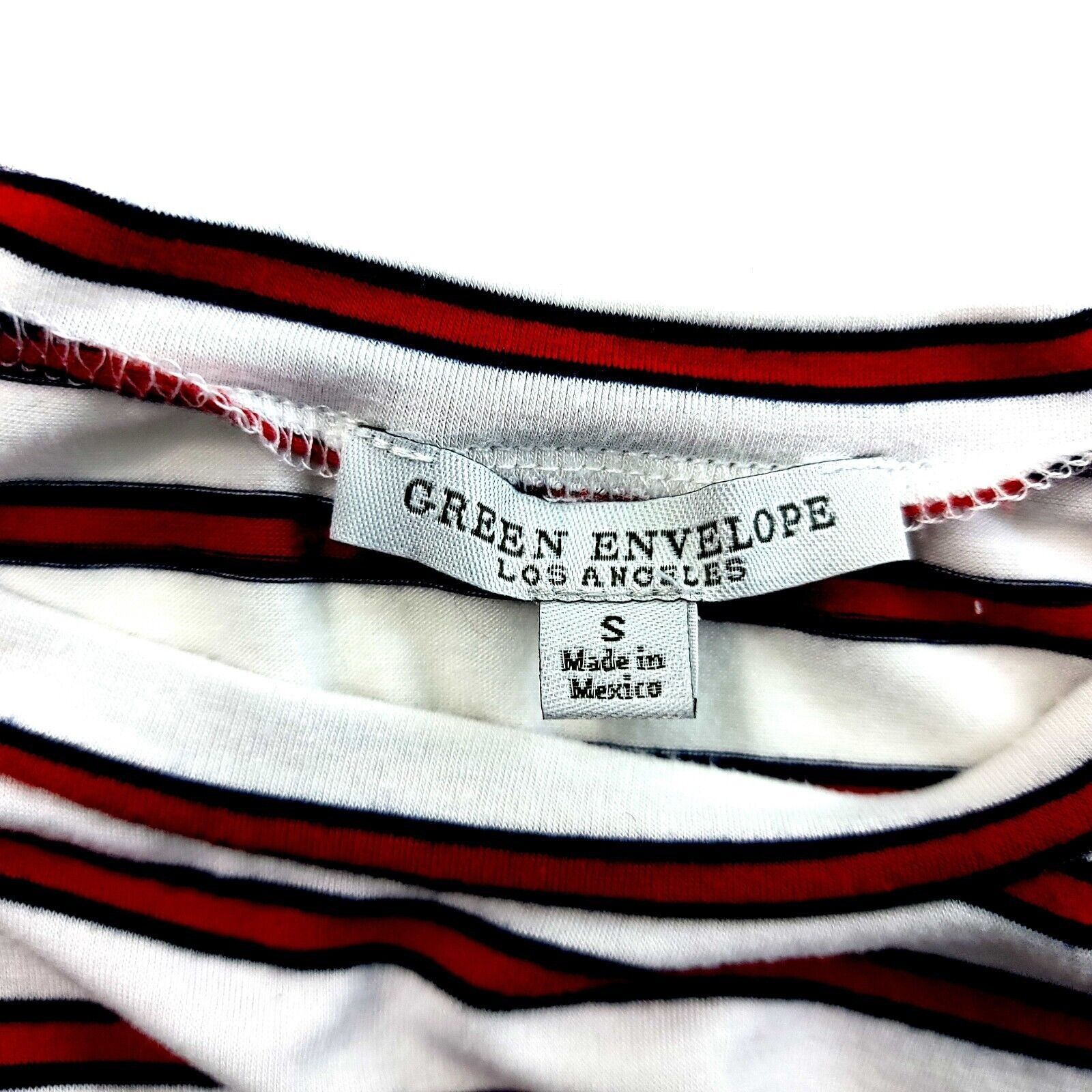 Designer Green Envelope Los Angeles Crew Scoop Neck White Red Striped Size S / US 4 / IT 40 - 3 Thumbnail
