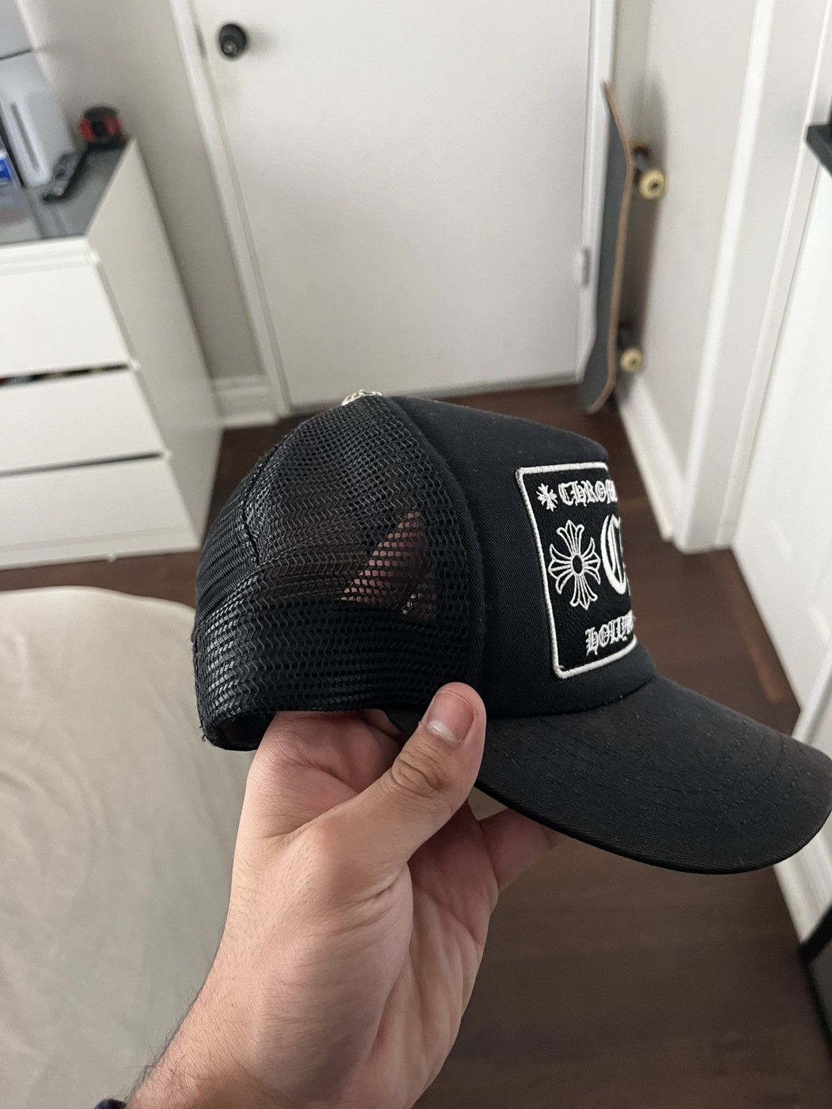 Chrome Hearts Black and White Trucker Hat Chrome Hearts White Eyechart Black Trucker Hat – The Gallery  main image 2