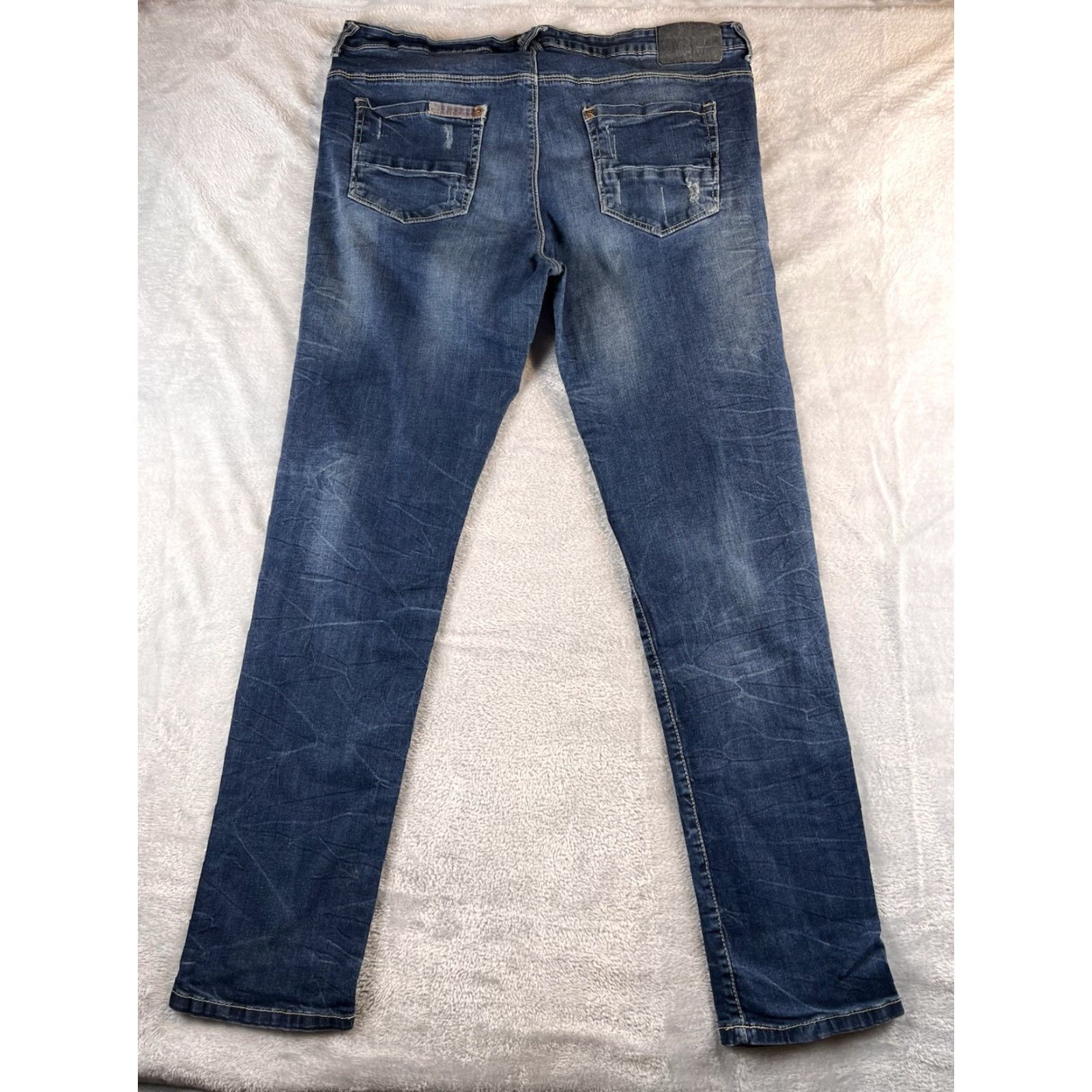 Vintage Waimea Jeans Mens Slim 40x34 Denim Blue 5-Pocket Stretch Distressed 90s Grunge Hip Hop Vintage? Size US 40 / EU 56 - 2 Thumbnail