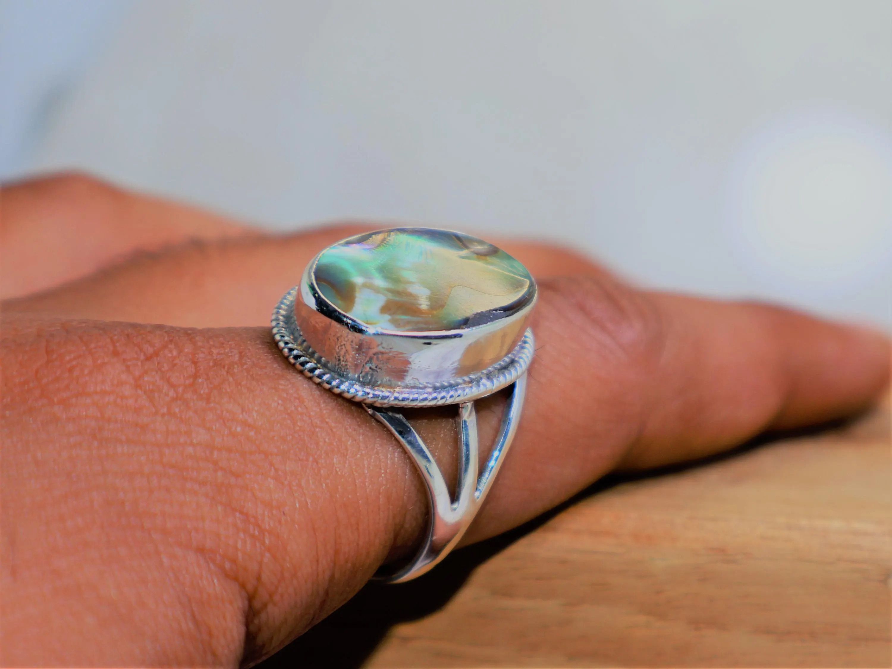Handmade Abalone Shell Ring, 925 Sterling Silver Handmade Women Ring, Size ONE SIZE - 7 Thumbnail