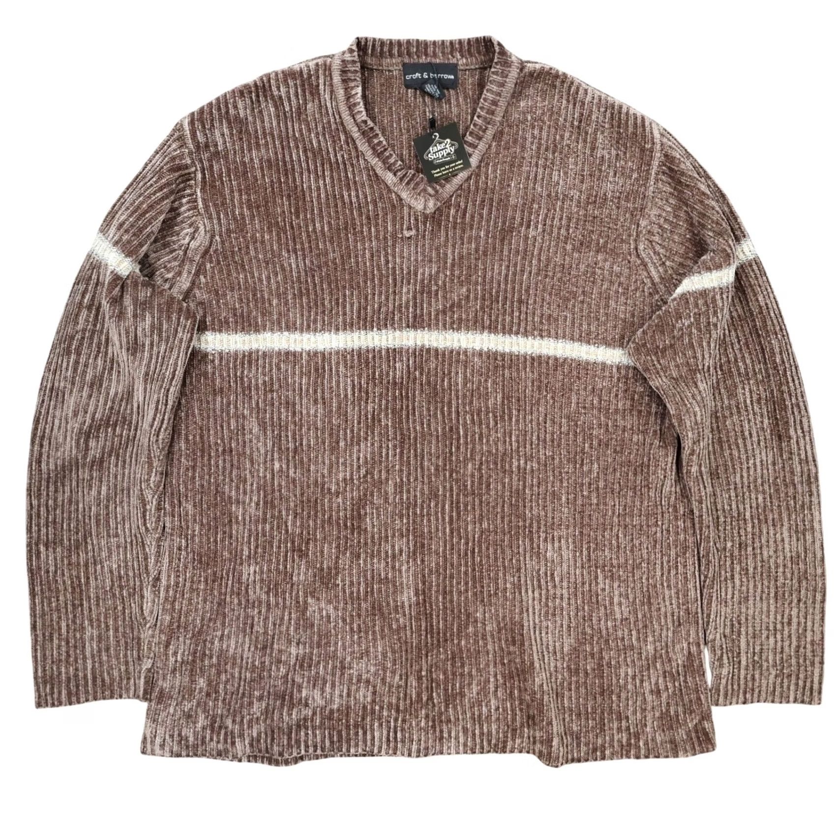 Croft & Barrow Croft & Barrow Sweater Mens XLT Brown Chenille Ribbed V-Neck Striped Size US XL / EU 56 / 4 - 2 Thumbnail