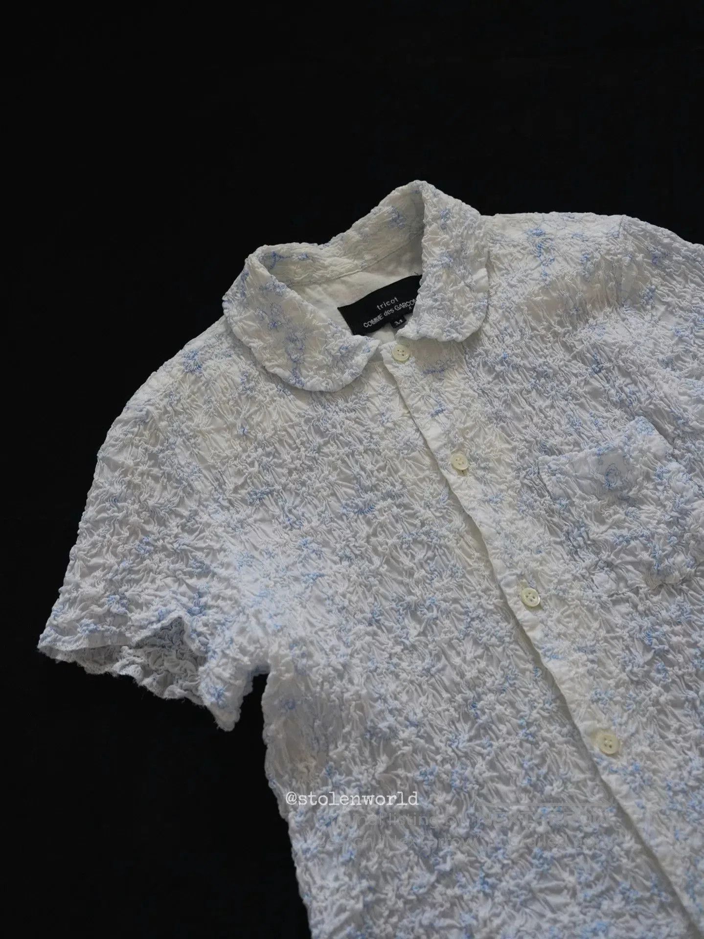 Comme des Garcons Comme des Garçons Light Blue Embroidered Pleated Shirt. Size M / US 6-8 / IT 42-44 - 5 Thumbnail